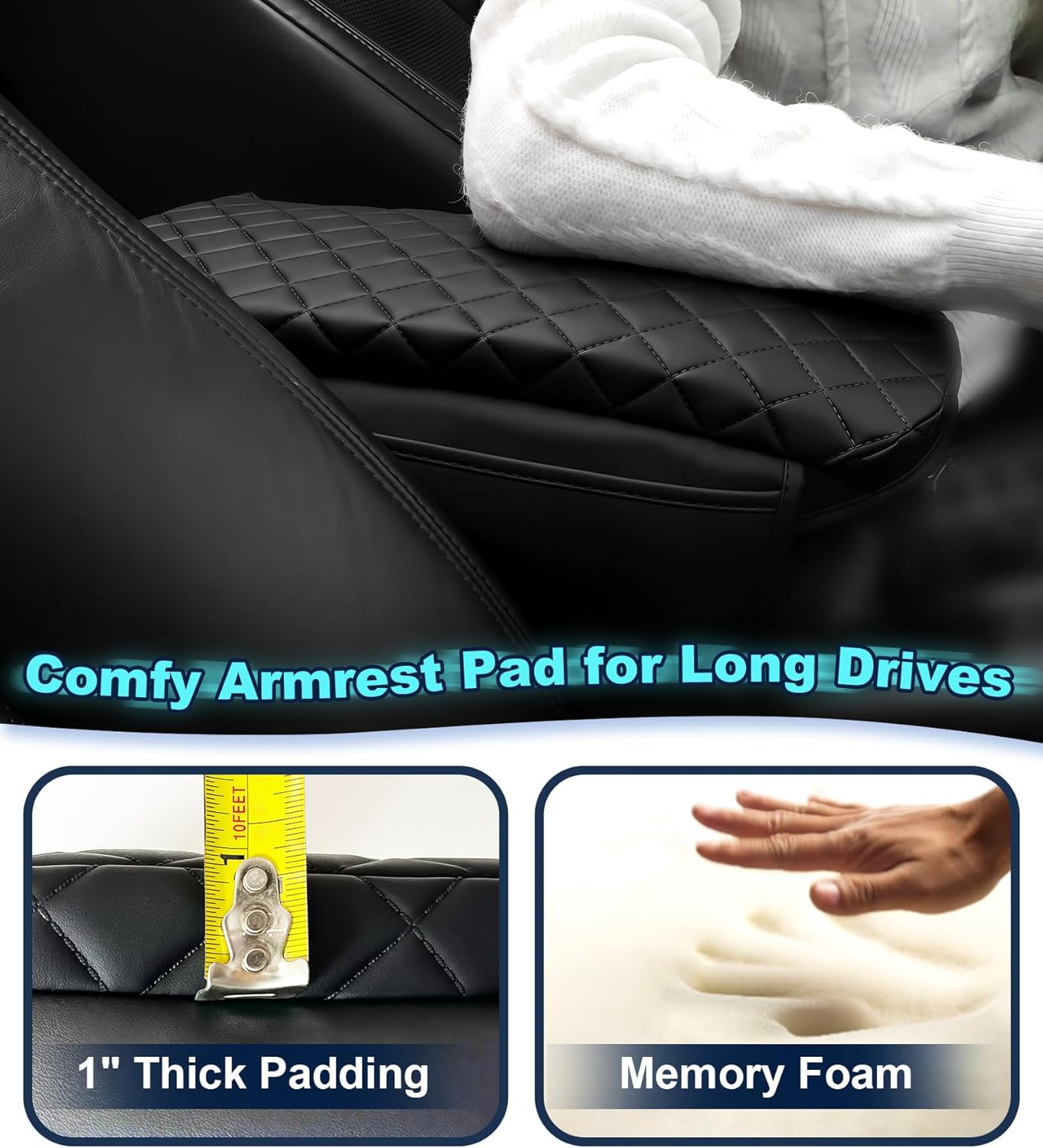 Armrest Cover for Ford Bronco Sport 2021-2025 Center Console Pad with Organizer Storage Pockets, Black Faux Leather Arm Rest Lid Protector Cushion Interior Accessories 2/4 Door(for Bronco Sport)