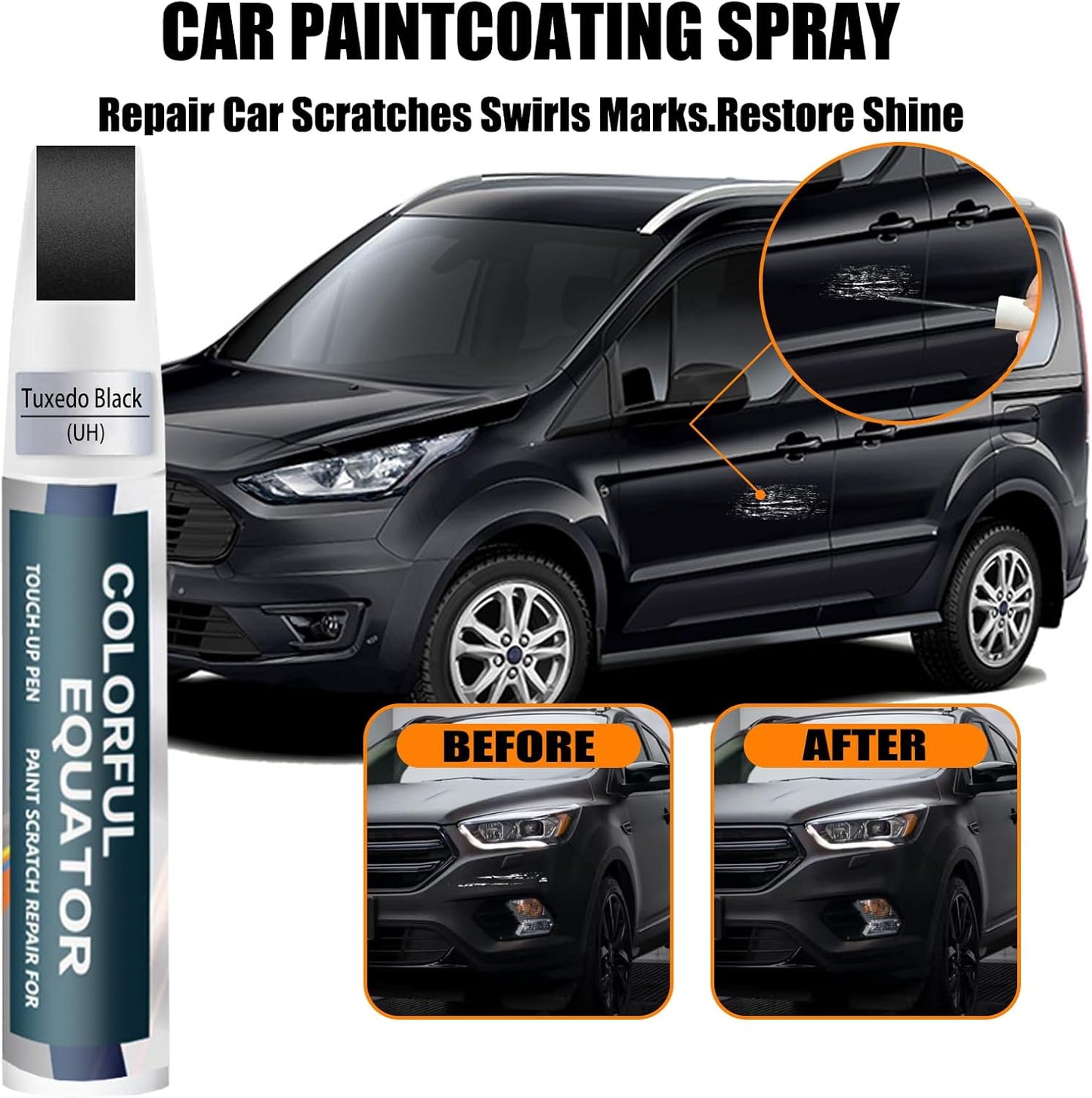 UH Tuxedo Black Touch Up Paint for Ford, Car Paint Pen Scratch Repair Two-In-One Touch Up Paint, Premium Car Scratch Remover for Deep Scratches