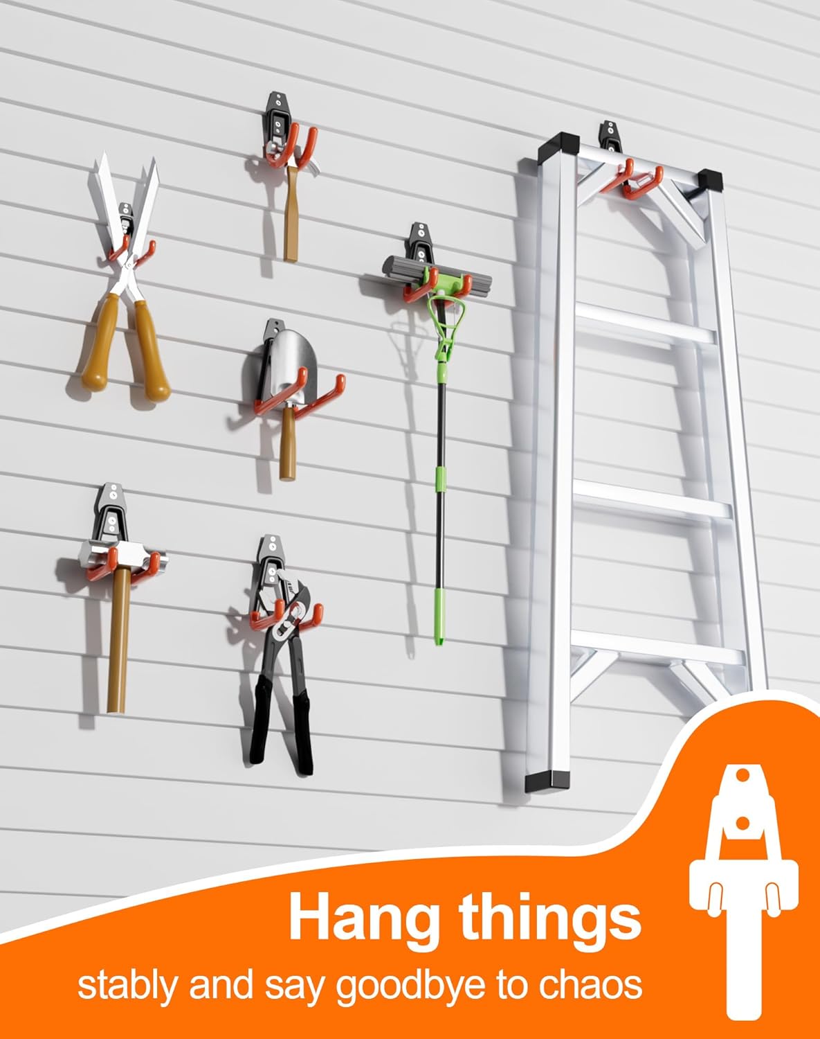 QcoQce 14 Pack Garage Hooks Heavy Duty with 2 Extension Cord Straps,Garage Storage Hooks, Wall Mount Hooks, Garage Organization and Tool Hangers for Bike, Ladder, Ropes and Garden Tools(Orange)
