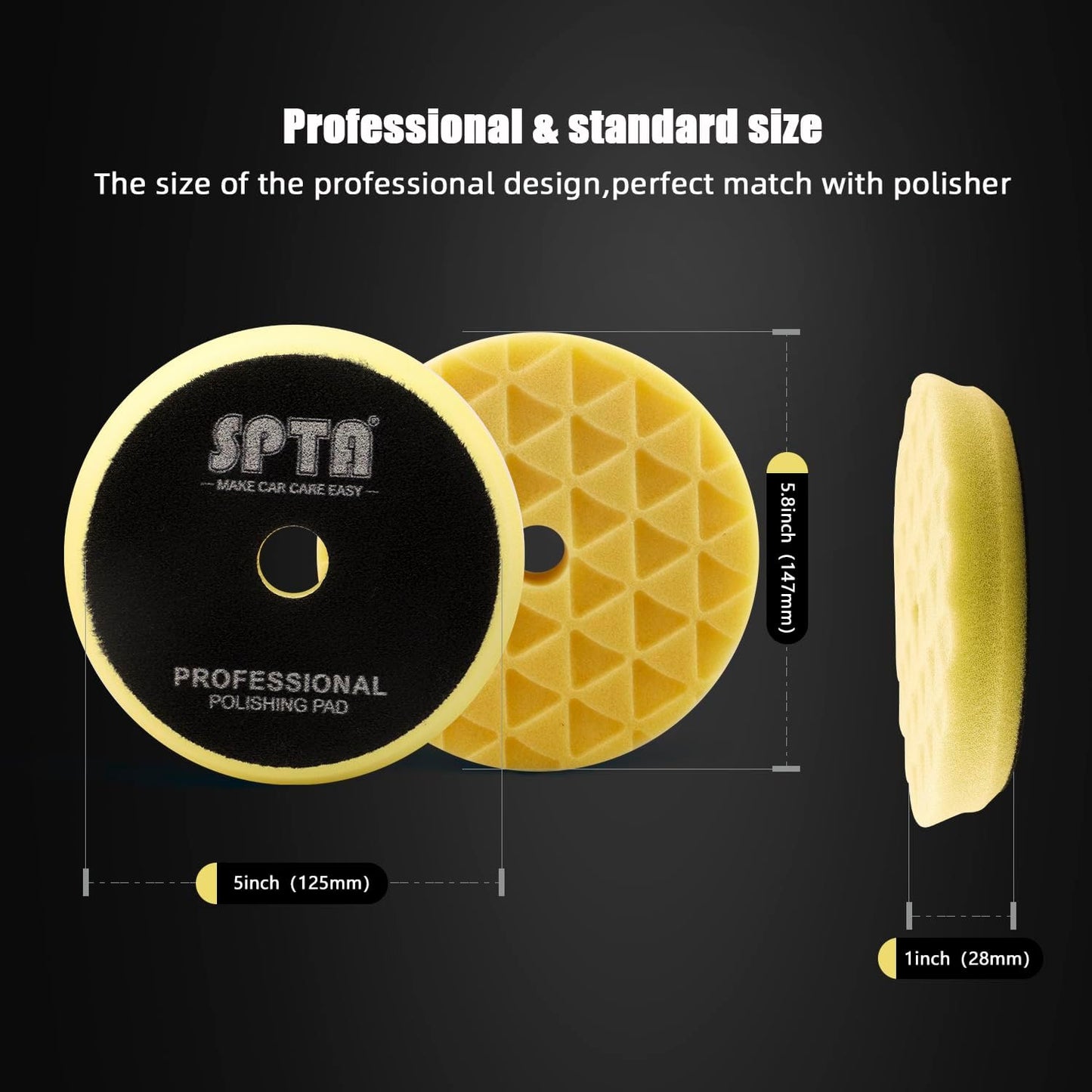 SPTA 5 Inch 125mm Body Repair Polishing Pad Set - 6 Pcs Buffing Pads with Sponge, Wool and Micro-Fiber for Car Detailing