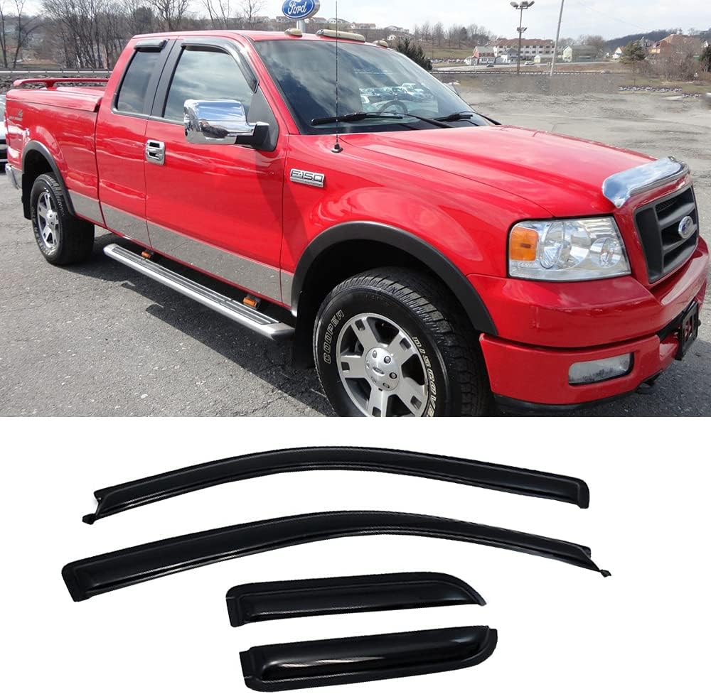 94738 Side Window Wind Deflector,4pc Outside Mount Style Nice Sun Rain Guards Set,Window Visor fit for 2004-2014 Ford F150 Super/Extended Cab Only(Not Fit 2004 Heritage)