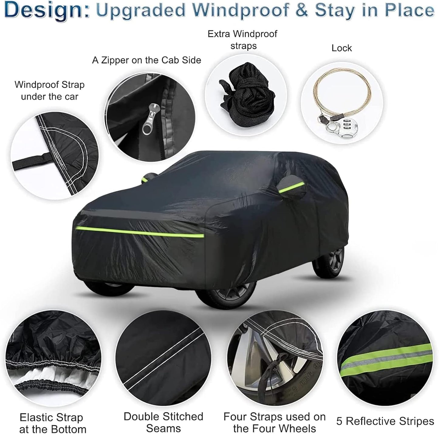 Full Car Cover for Jeep Grand Cherokee All Weather Waterproof Windproof 6 Layer Full SUV Car Covers Custom Fit for 2011-2025 Jeep Grand Cherokee WK2 with Door Zipper and Storage Bag (Up to 193” L)