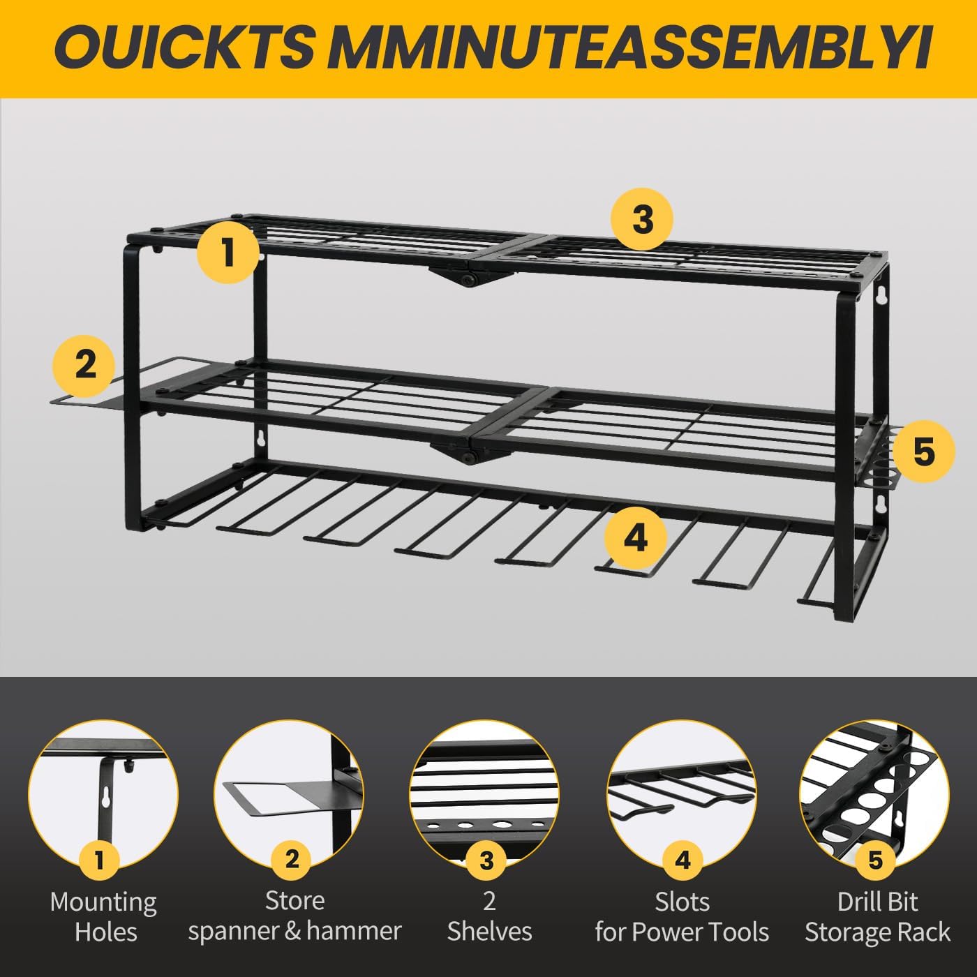 Wall Mount Power Tool Organizer, 3 Layer 7 Drill Hangers Storage Rack, Tool Organizers and Storage for Garage, Workshop, Pegboard, Shed - 26 inch