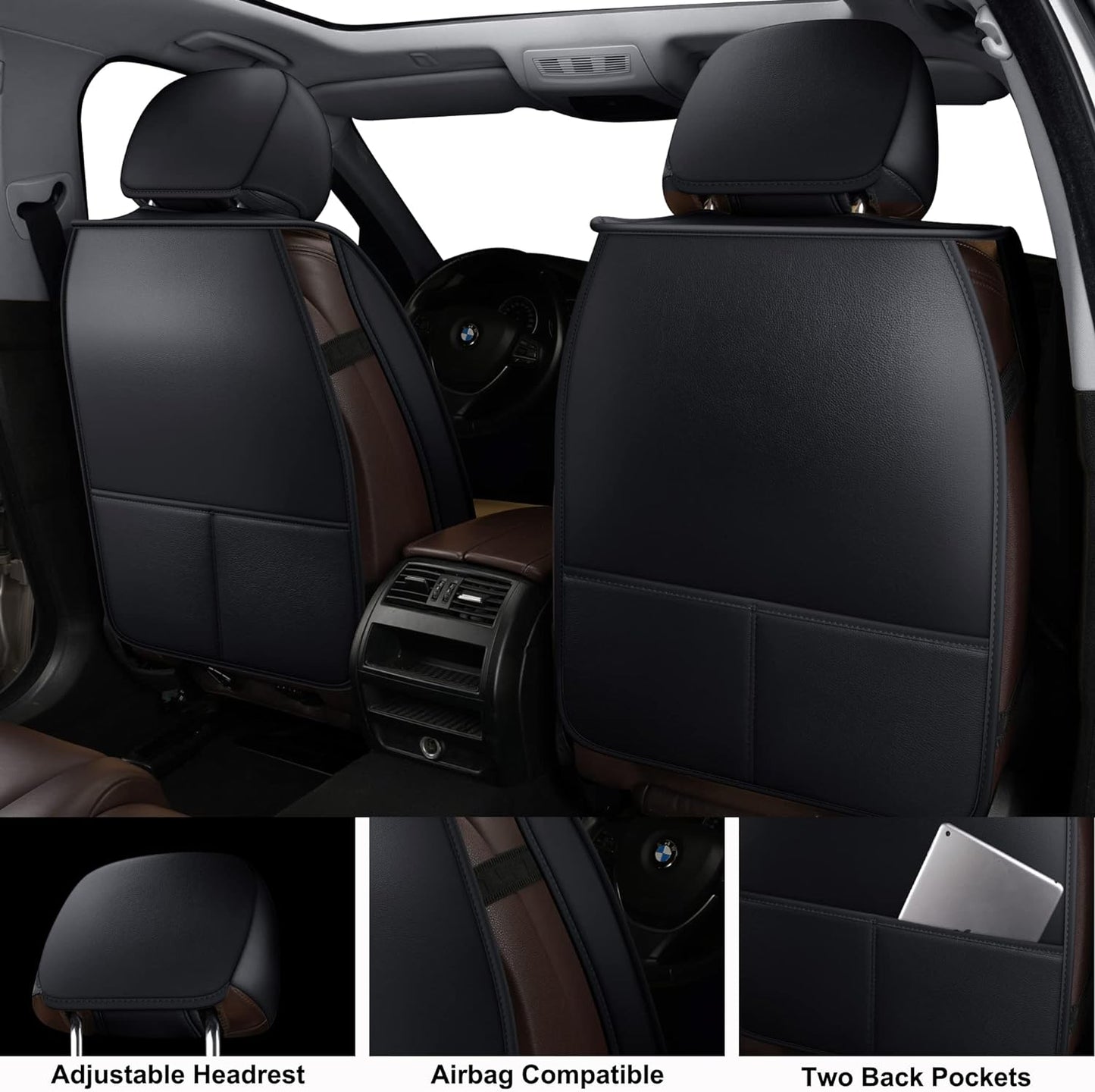 LINGVIDO Car Seat Covers, Breathable and Waterproof Faux Leather Automotive Seat Covers for Cars SUV Truck Sedan,Universal Anti-Slip Seat Cover with Backrest (Front Seat, Gray+Black)