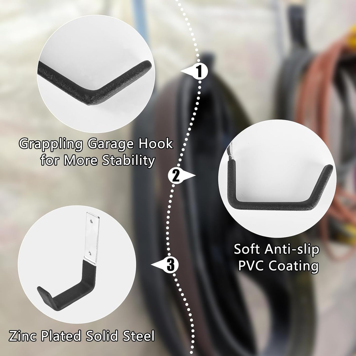 AccEncyc Heavy Duty Garage Hooks, 2Pcs Stainless Steel Wall Mount Hooks, 50lb Weight Capacity, for Garden Hose, Bike, Ladder, Tool Organizer