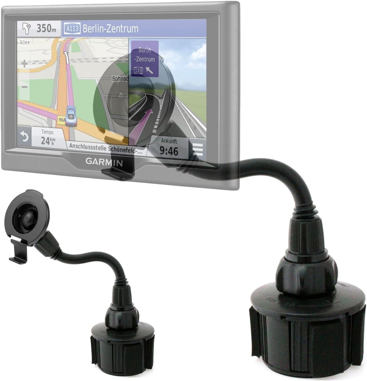 ChargerCity Car Cup Holder Bendy Mount for Garmin Nuvi 52 52LM 55 55LMT 56 56LMT 57LMT 58 67LMT 68LMT 2558 2559 2577 2589 2558 2598LMTHD 2689 2699 Drive DriveSmart 50 51 52 60 61 62 LMT LT LM GPS