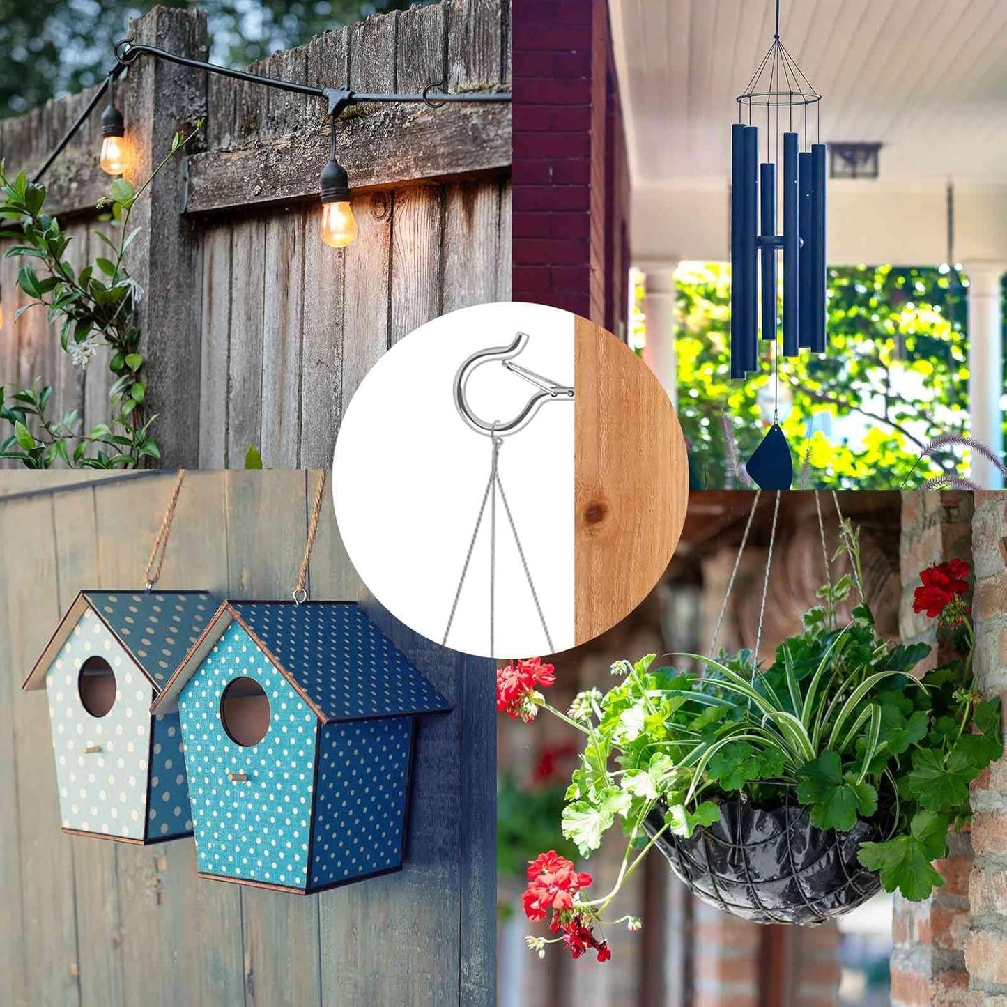 48 PCS Q-Hanger Hooks, Screw Hooks for Outdoor String Lights, Safety Buckle Design Cup Eye Hook for Hanging Christmas Lights, Plants, Mounted on Wall Ceiling, Include 1 Wing Nut Driver, Silver