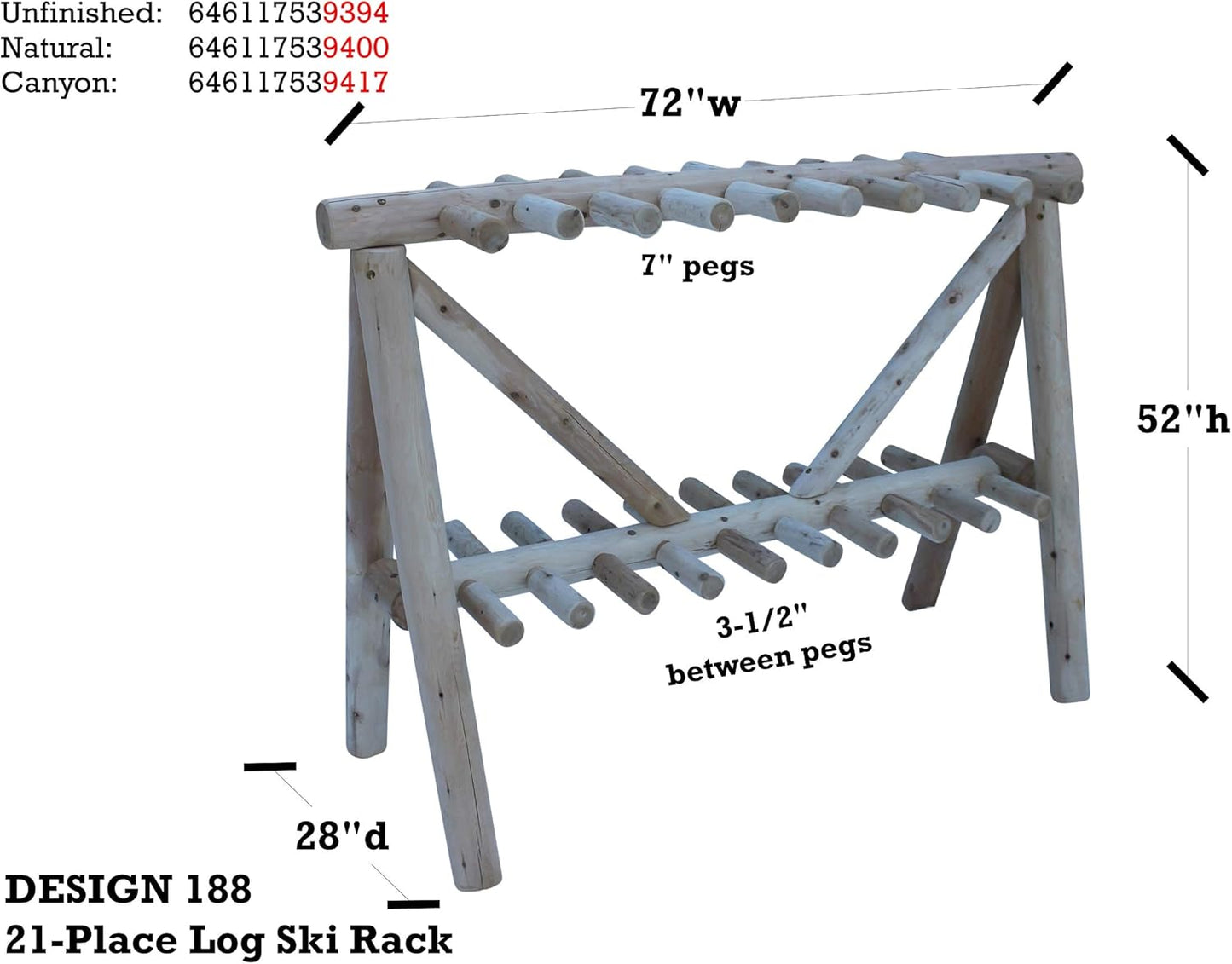 21-Place Freestanding Log Ski Rack Holder, Indoor & Outdoor Snowboard Racks, Standing Storage, Garage Racks for Snow Skis & Poles, Snowboard Rack Garage Storage Organizer-Canyon Brown + 15" Anchor Kit