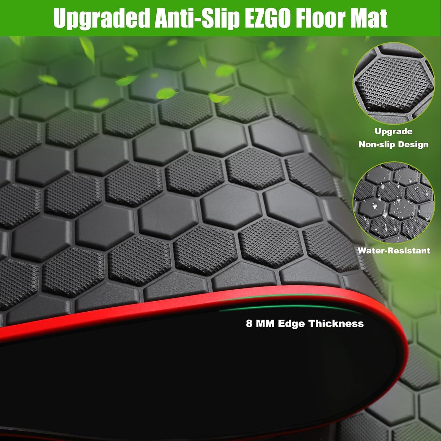 EZGO TXT Golf Cart Full Coverage Floor Liner Mat, fits EZGO TXT (1994+), Valor(1994+), Express S4(2012-2020), Cushman Workhorse, EX1(2020), Thick Anti-Slip Rubber, Red Trim