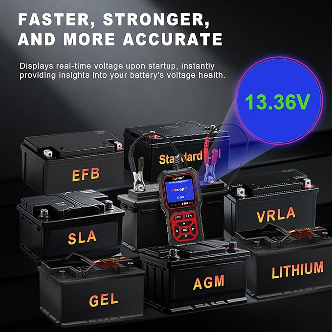BT60 Pro Car Battery Tester with Cloud Printing,100-3000 CCA, Digital Analyzer for 6V/12V/24V Batteries, AGM Lithium Gel Battery Checker, Automotive Alternator System