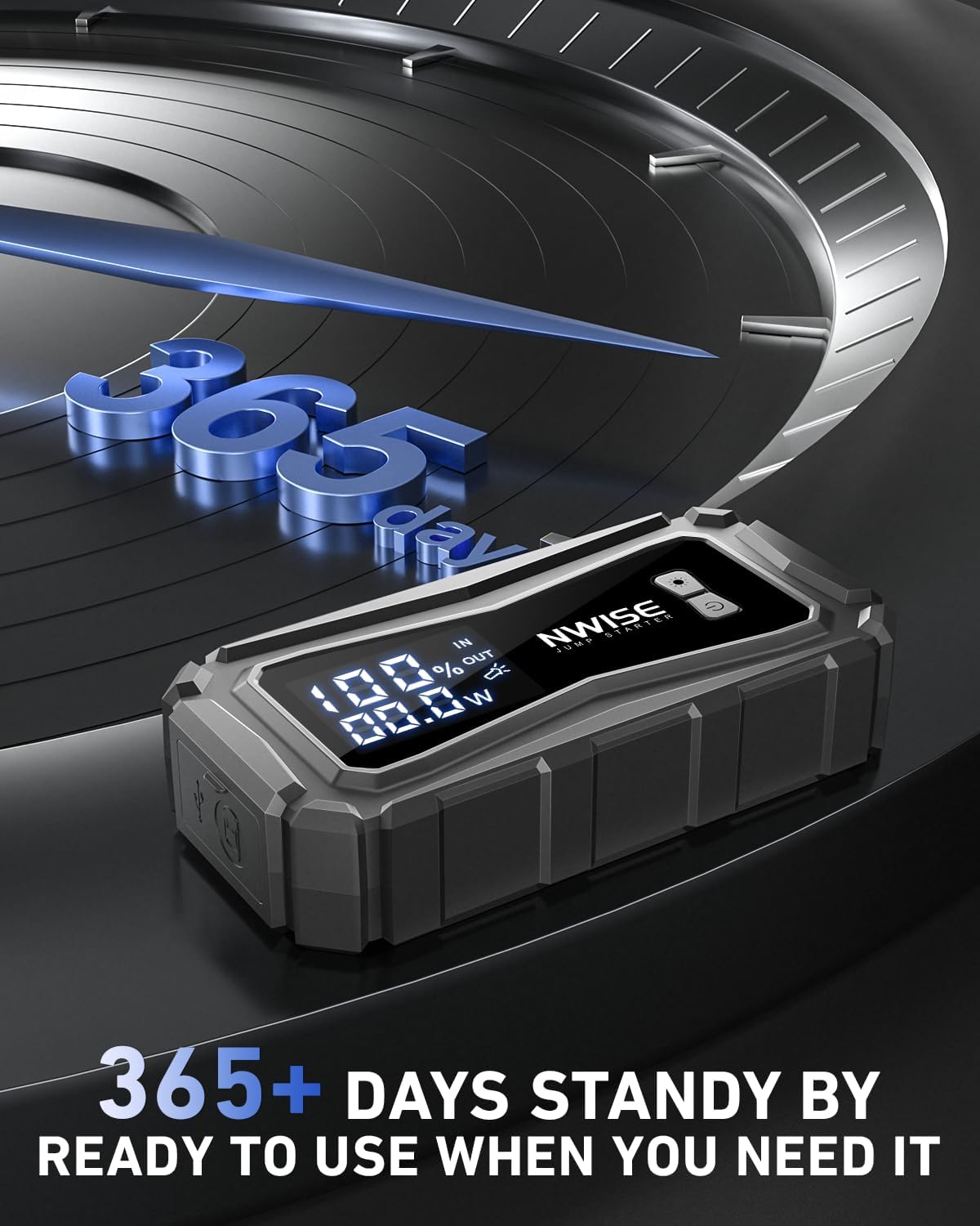 NWISE Car Jump Starter, 6000A Peak 25800mAh Portable Battery Starter (Up to 10L Gas or 8L Diesel Engine) with Smart Safety Jumper Clamps,12V Jump Boxes Large Screen with 45W Fast Charging