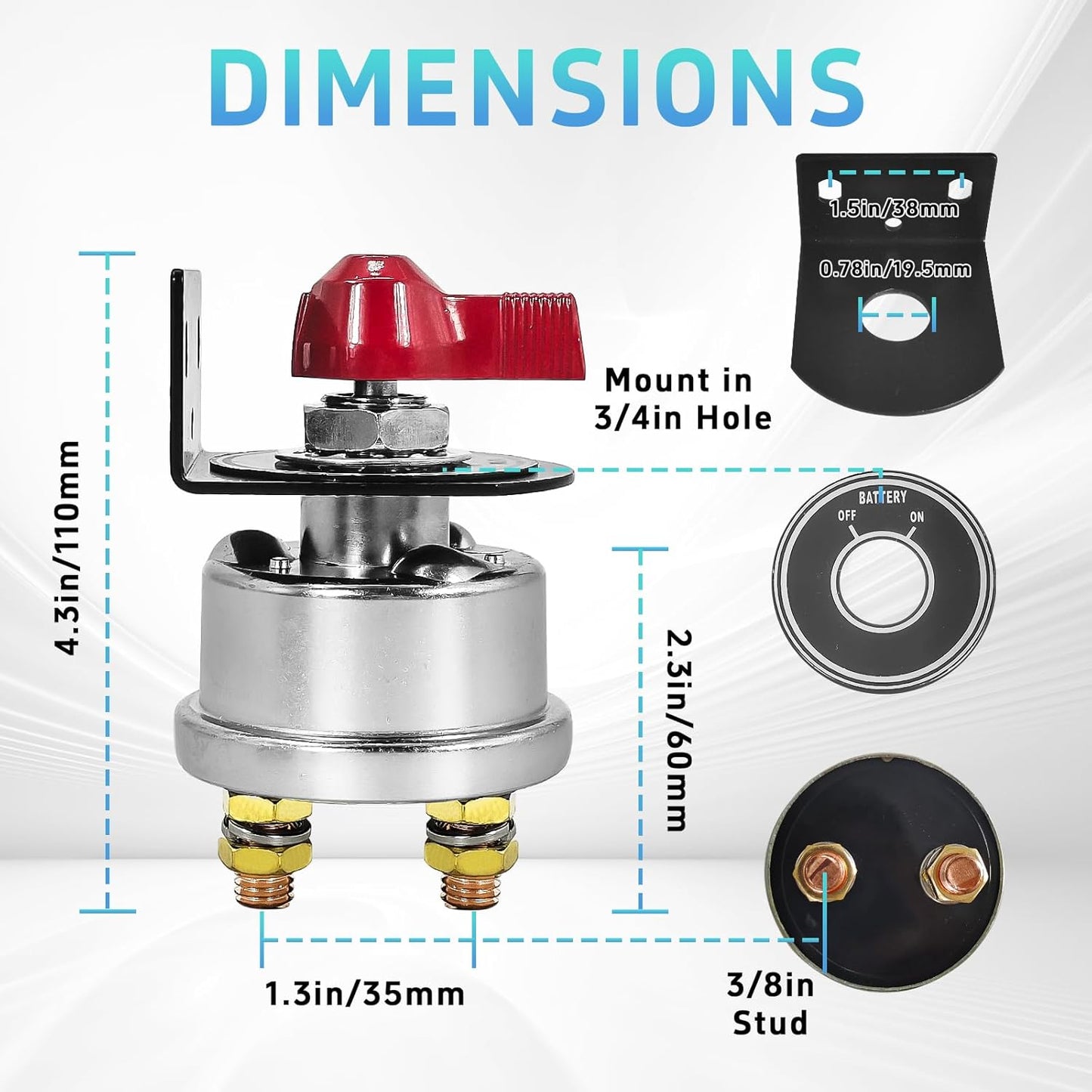 High Current Battery Disconnect Switch 200A,12-48V Battery Power Cut Off Isolator Switch with Face Plate for Car Yacht ATV RV Truck(Red)