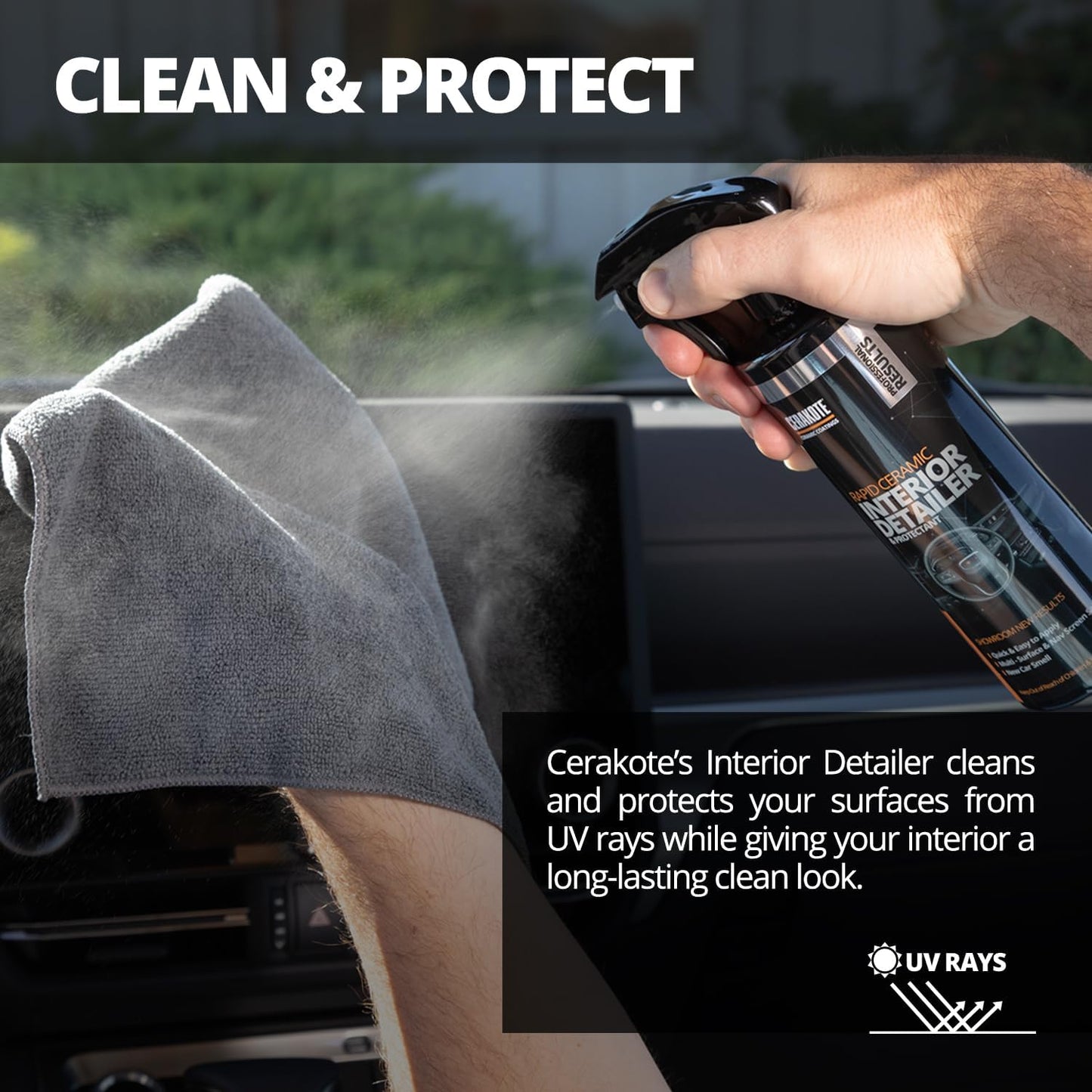 CERAKOTE Rapid Ceramic Interior Detailer and Protectant (28 fl oz.) – Quick and Easy – Multi-Surface Safe – Interior Car Cleaner Spray – Dry to the Touch – Clean and Protect Your Car, Truck, or SUV