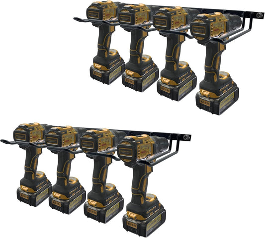 2 Pack Drill Holder, Power Tool Organizer Wall Mount, 80lb Heavy Duty Bearing Capacity Garage Storage, 4 Cordless Metal Shelf, Utility Storage Rack for Dewalt Cordless Tools Father Day Gifts