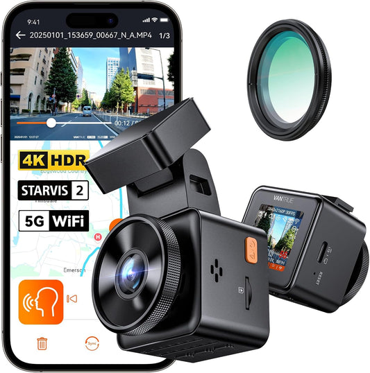 Vantrue E1 Pro 4K Mini Dash Cam Front, STARVIS 2 PlatePix HDR Night Vision Car Camera, Built-in 5G WiFi GPS, 1.54'' IPS Screen, LTE Support, Voice Control, 24/7 Buffered Parking Mode, Support 1TB Max