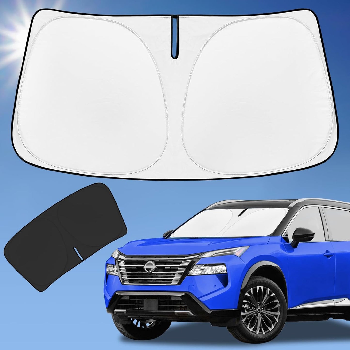 Sun Shade Sunshade for Nissan Rogue Windshield Cover,4-Layer Front Window Shade Custom Fit Rogue 2021-2024 2025 (Not for Rogue Sport) Sun Visor 240T Retractable Shade Shield Blocks UV Rays