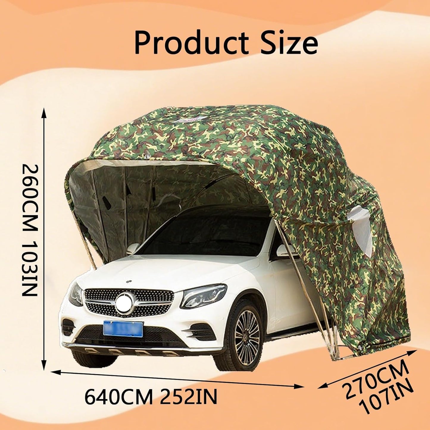 Car Port Portable Storage Shed Carport Canopy Carports Metal Carport Round Style Outdoor Storage Shed Lockable for Automotive Use Anti-Snow Waterproof(Camouflage)