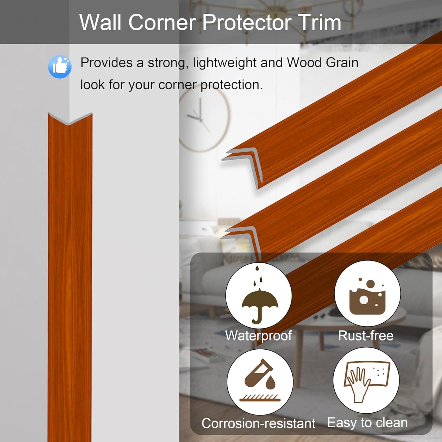 6 Pcs 49" Wall Corner Protector Trim, Walnut Wood Grain Edge Strip for Door and Window Frames Mirror Trim Backsplash Tile Edge (Walnut)
