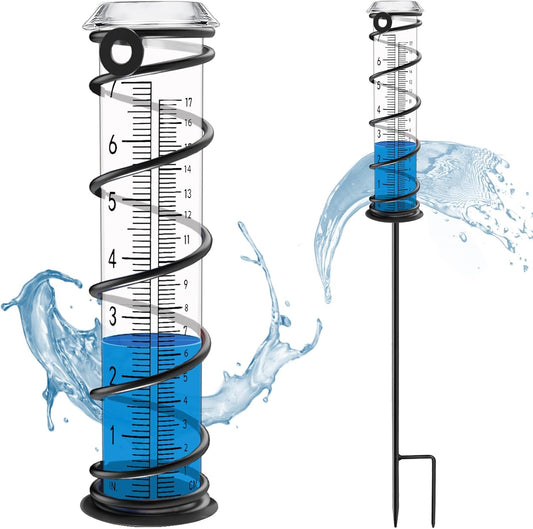 Upgrade Rain Gauge, Detachable Spiral Rain Gauge Outdoor, Rain Measure Gauge for Yard, Large Number Rain Water Meter, Thickened Plastic Rain Gauge with Stake and Metal Frame for Patio,Lawn