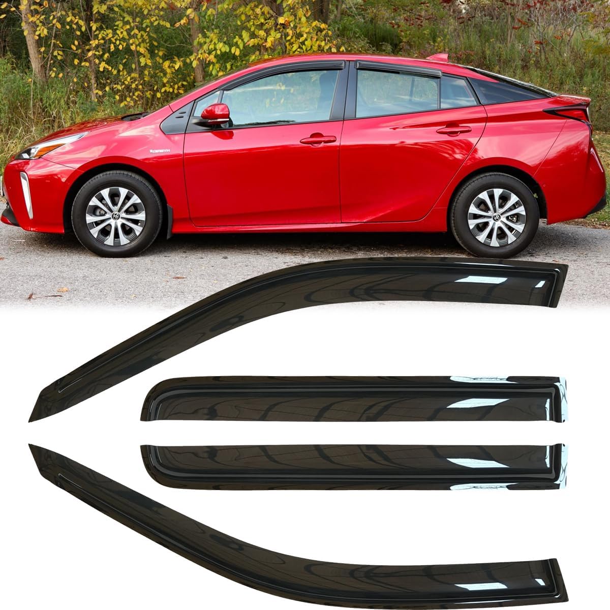 4pcs Original Outside Mount Style Window Rain Guards Shield Side Wind Deflectors Dark Smoke Nice Looking Vent Window Visors Fit for 2016-2022 Toyota Prius 94638