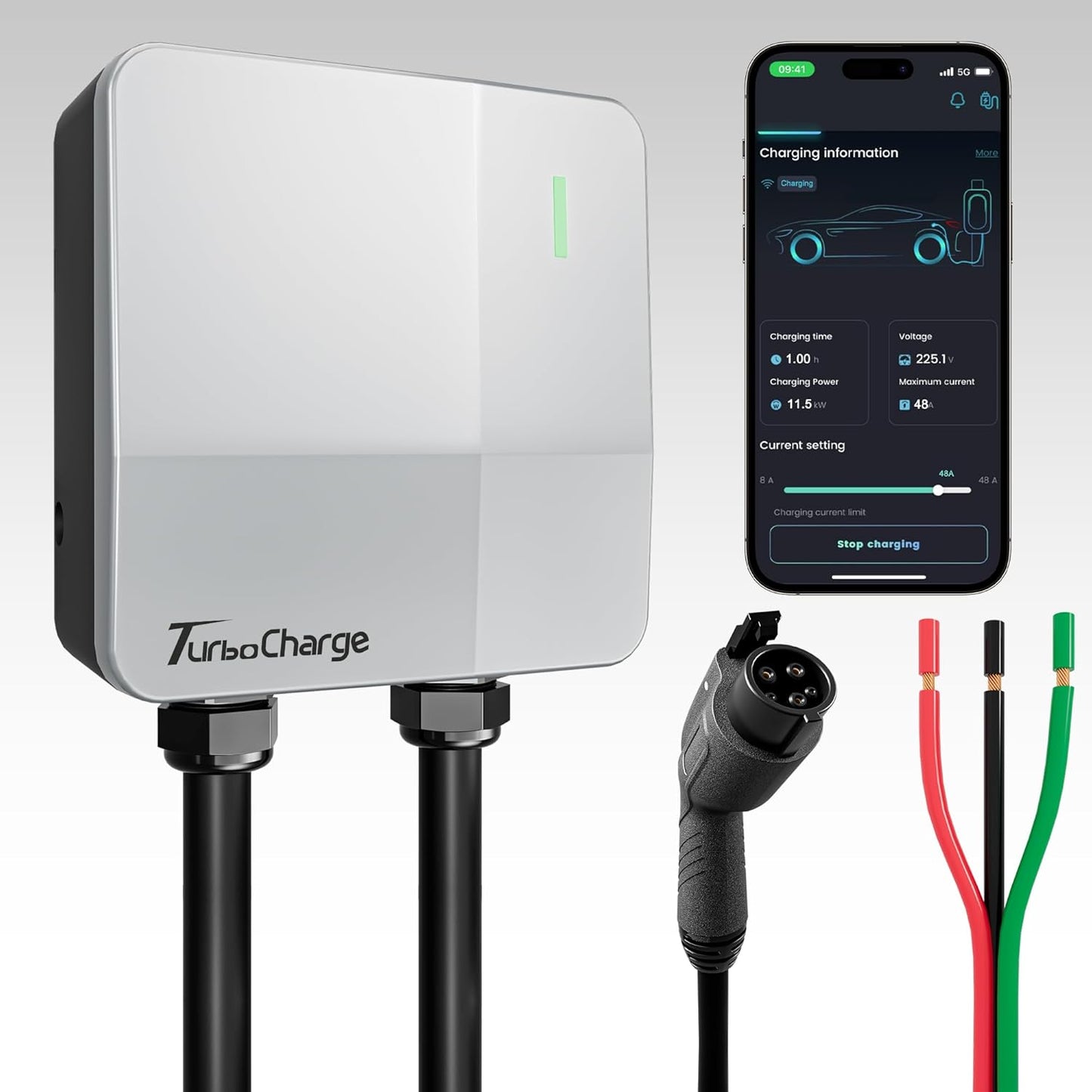 Level 2 EV Charger 48 Amp - Smart EV Charger for Home Level 2 Hardwired, 240V Electric Vehicle Charging Stations 11.5kW, 25ft Cord, Outdoor/Indoor