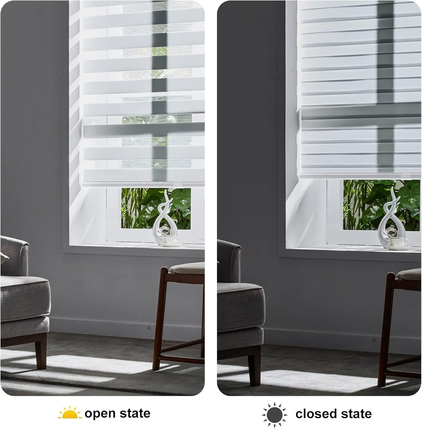 Persilux Dual Layer Polyester Window Shade, Cordless Zebra Blinds, White, 35.5" W x 64" H, Light Filtering, Safe for Kids & Pets, Room Darkening, Thermal Insulated