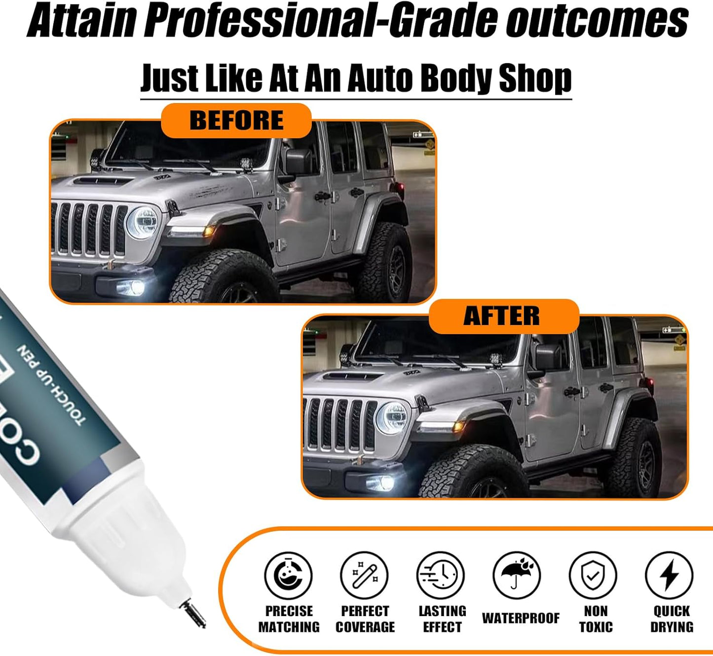 PSC/JSC Billet Silver Metallic Touch Up Paint for Jeep, Car Paint Pen Scratch Repair Two-In-One Touch Up Paint, Premium Car Scratch Remover for Deep Scratches