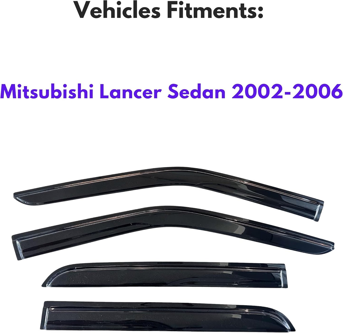 KPY Window Visor Compatible with Mitsubishi Lancer Sedan 2002-2006, 4PC Rain Guard Side Window Vent Deflectors Tape-On Mugen Style, 2002 2003 2004 2005 2006