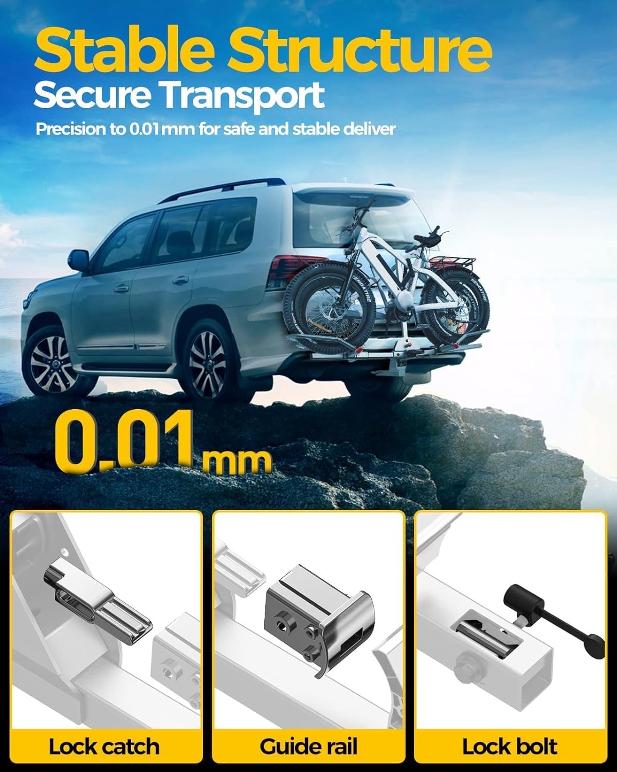 KYX 220 lb Hitch Mounted E-Bike Rack, 2-Bike Rack Platform Style for Cars Trucks SUVs Minivans, fits MTB Gravel Road Bike with Up to 5-inch Fat Tire Carrier Rack - 2" Hitch Receiver (Aluminum)