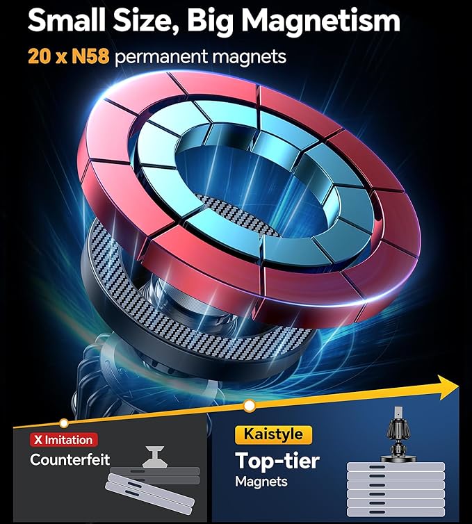 Kaistyle for Magsafe Car Mount【20 Strong Magnets】Magnetic Phone Holder for Car Vent Phone Mount Dash Mounted Holders Air Vent Phone Holder for Car Accessories for Women Men for iPhone 17 Pro Max 16 15