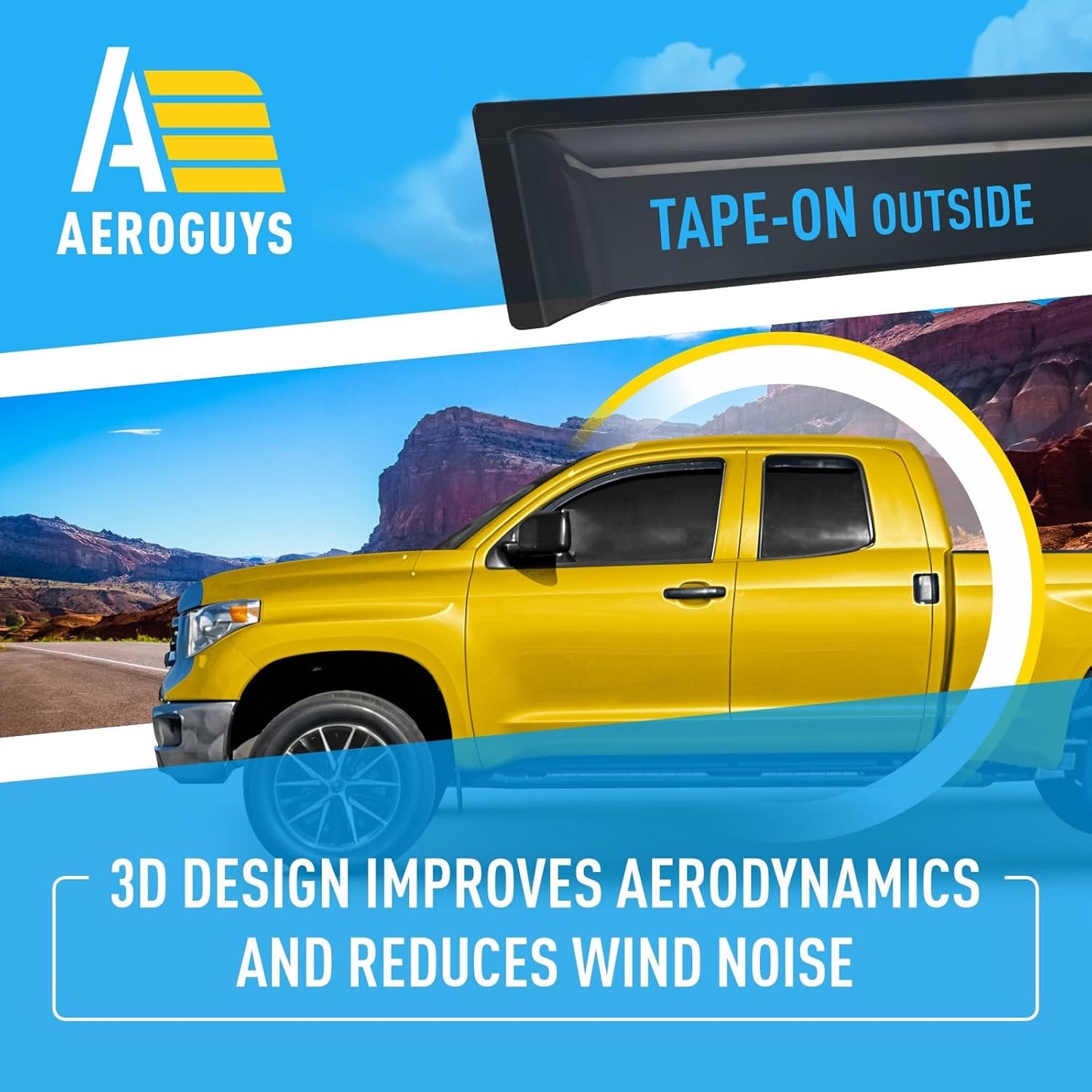 Extra Durable Window Deflectors Tape-On Window Visors Rain Guards Fit for Toyota Tundra 2007-2021 Double Cab, Sun Visors, Wind Vent for Shades, Exterior Car Accessories - 4pcs. AG0293