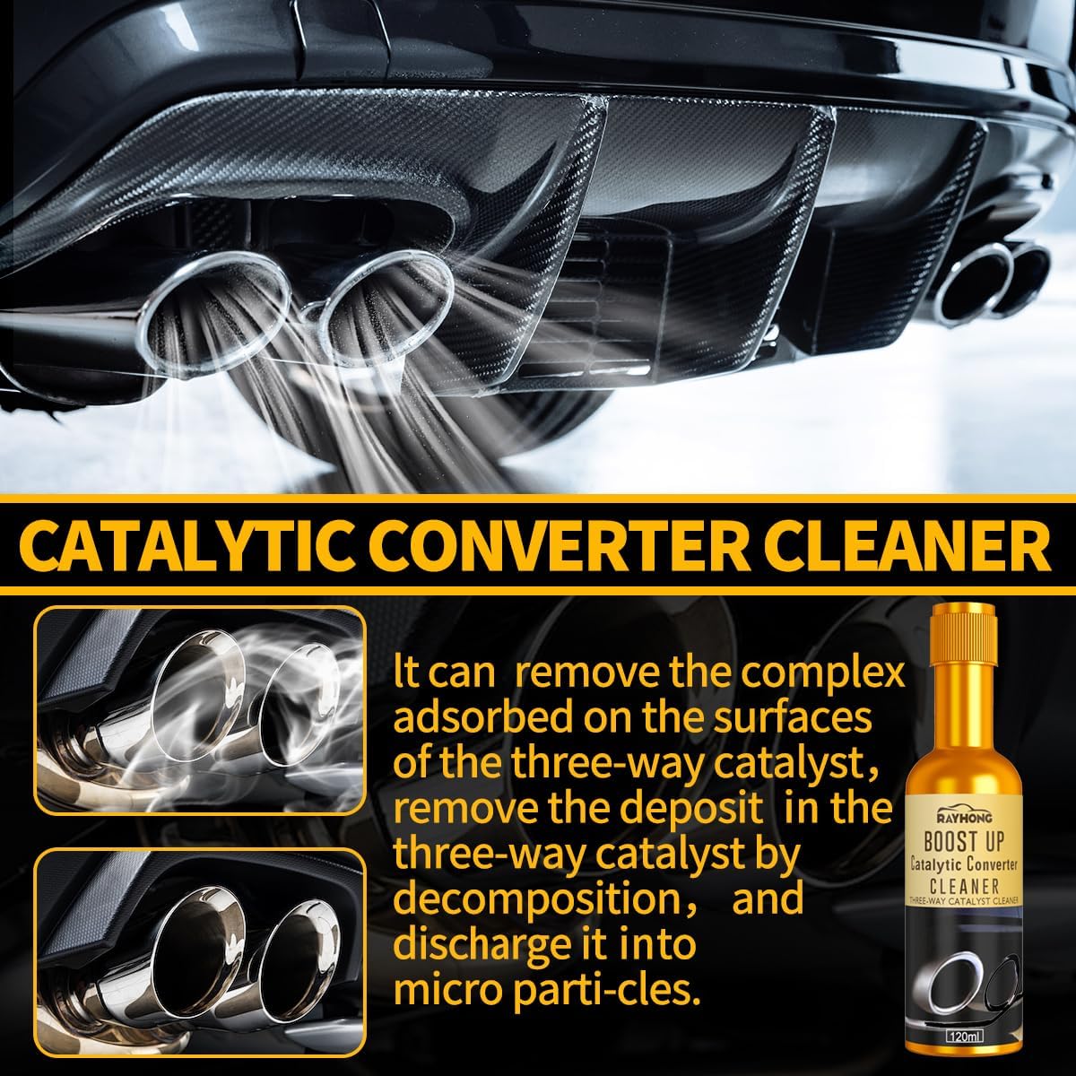 2PCS Catalytic Converter Cleaner Kit, Exhaust System Pipe Carbon Removal Cleaner Treatment Additive Oil, Fuel and Exhaust Pipe Cleaners, Fuel System Treatment Oil for Gas and Diesel Car