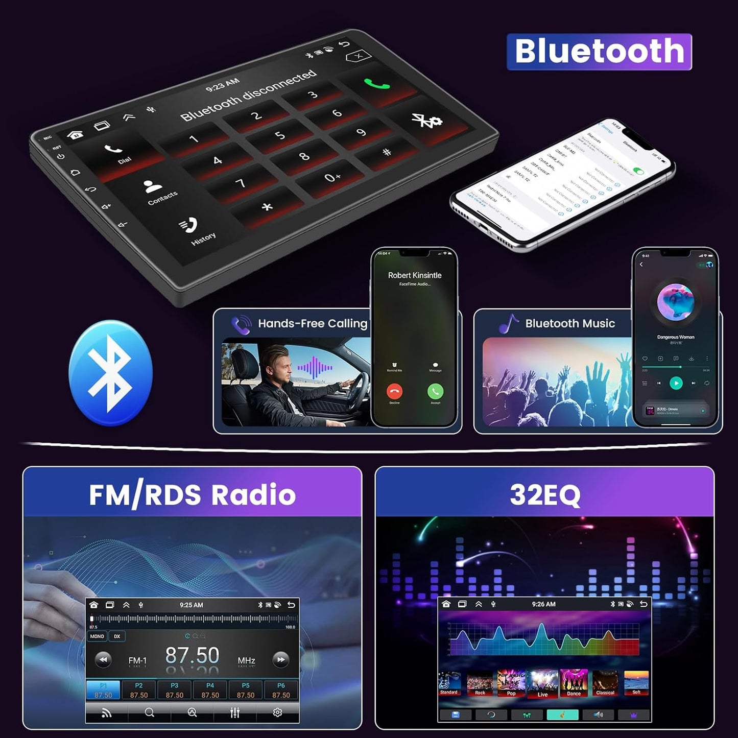 8 Core 4G+64G Car Stereo for Toyota Corolla EX 2007-2012 5G WiFi DSP/32EQ Wireless Carplay Android Auto, 9 Inch 1280 * 720 IPS Touch Screen Car Radio with BT 5.0/Mirror Link/GPS Backup Camera