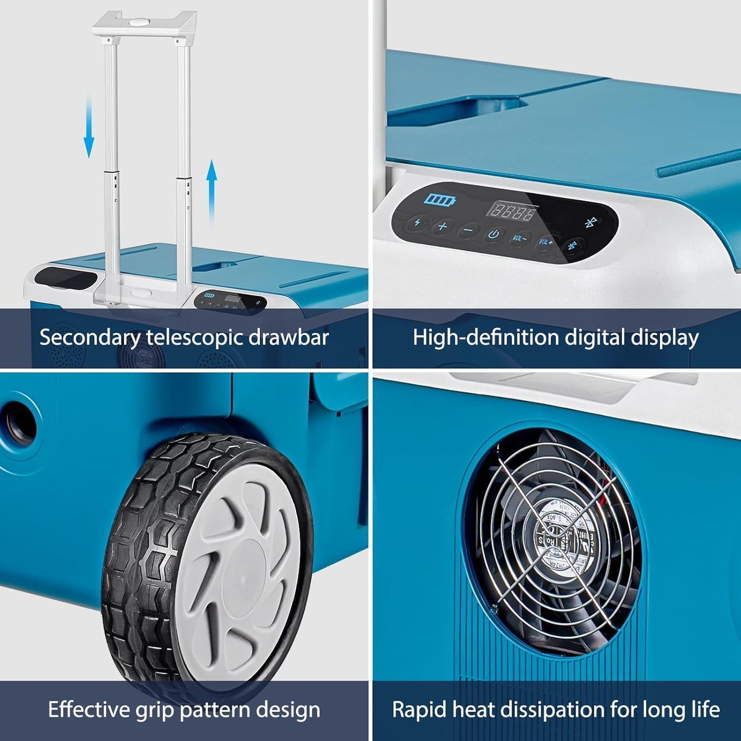 AAOBOSI Car Fridge, 42Quart(40L) Portable 12 Volt Car Refrigerator Cooler with Wheels&Bluetooth Speaker&Handle&Battery Powered, -4℉~68℉ with 12/24V DC,100-240VAC for Camping, Beach,Party,Pool,Travel