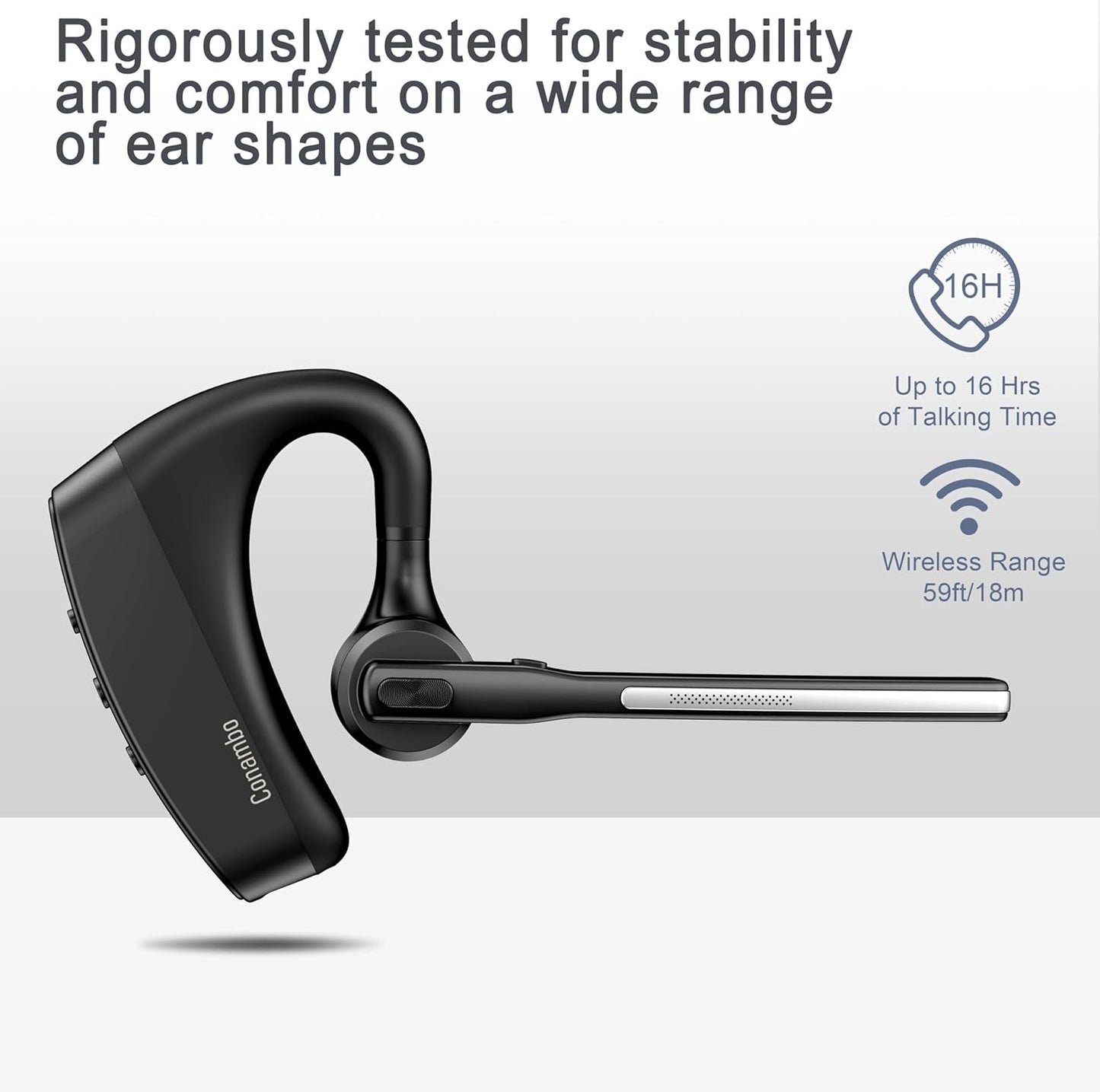Conambo Bluetooth Headset 5.2 with CVC8.0 Dual Mic Noise Cancelling Bluetooth Earpiece 16Hrs Talktime Wireless Headset for Truck Driver iPhone Android Cell Phones
