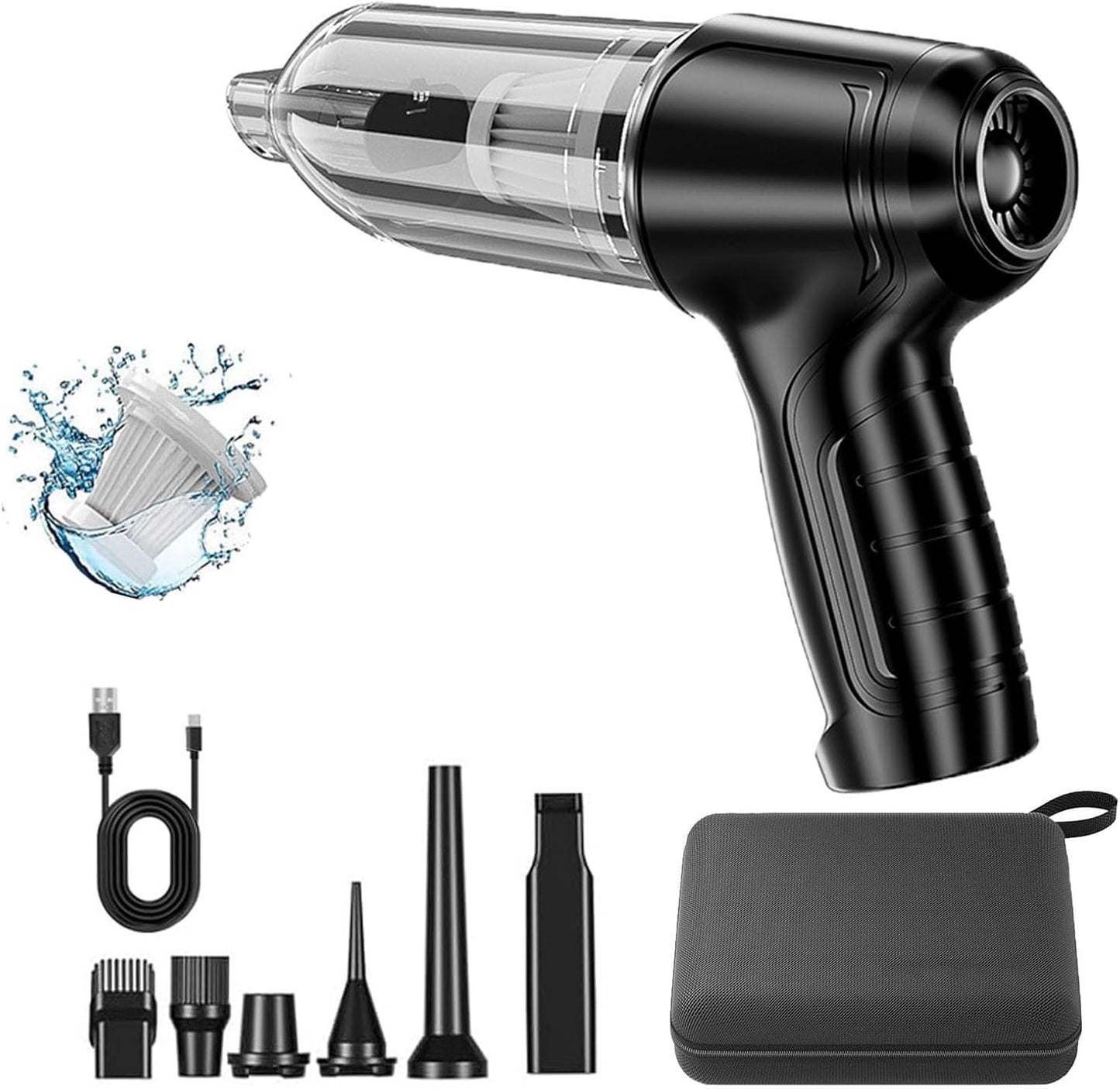 Vortix Smart Car Vacuum/Air Blower,Vortix Electric Air Duster & Vacuum,12000pa High Power Brushless Motor Wireless Handheld Car Vacuum Cleaner with Washable Filter & Storage Bag (Black)