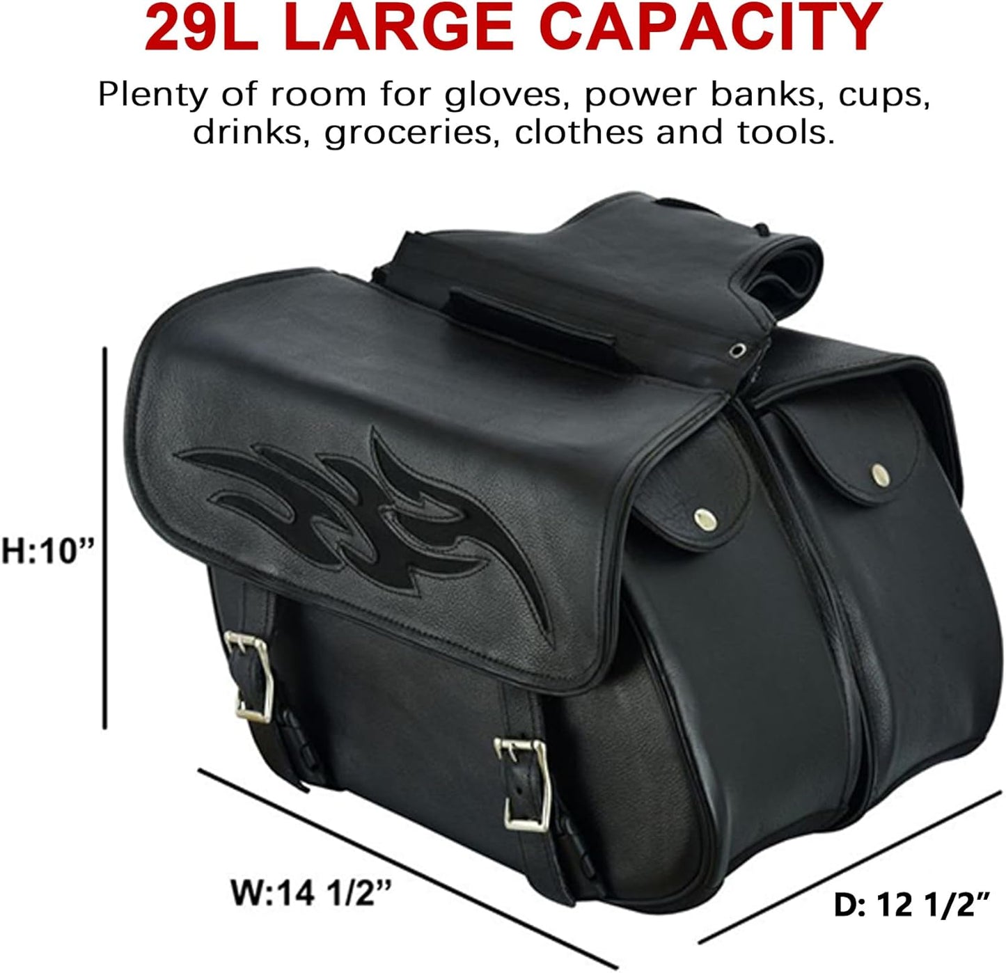 Dream Apparel Naked Cowhide Leather Motorcycle Saddle Bags Throw Over Saddlebags, Motorcycle Side Bags for Honda Shadow Sportster Softail Dyna V-star (Black, No Studs)