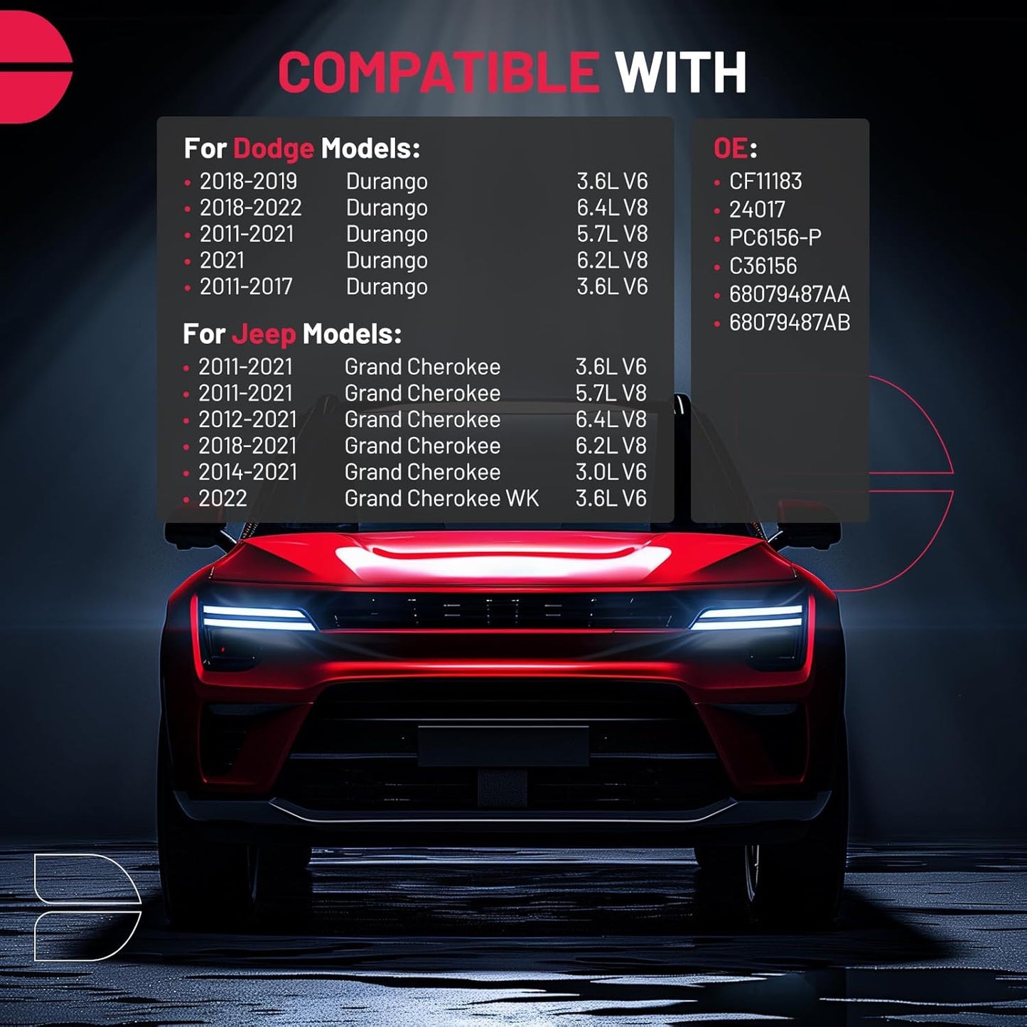 BDFHYK Cabin Air Filter with Activated Carbon Compatible with Dodge Durango 2011-2022, Compatible with Jeep Grand Cherokee 2011-2021, Grand Cherokee WK 2022, Replace# CF11183, 68079487AA