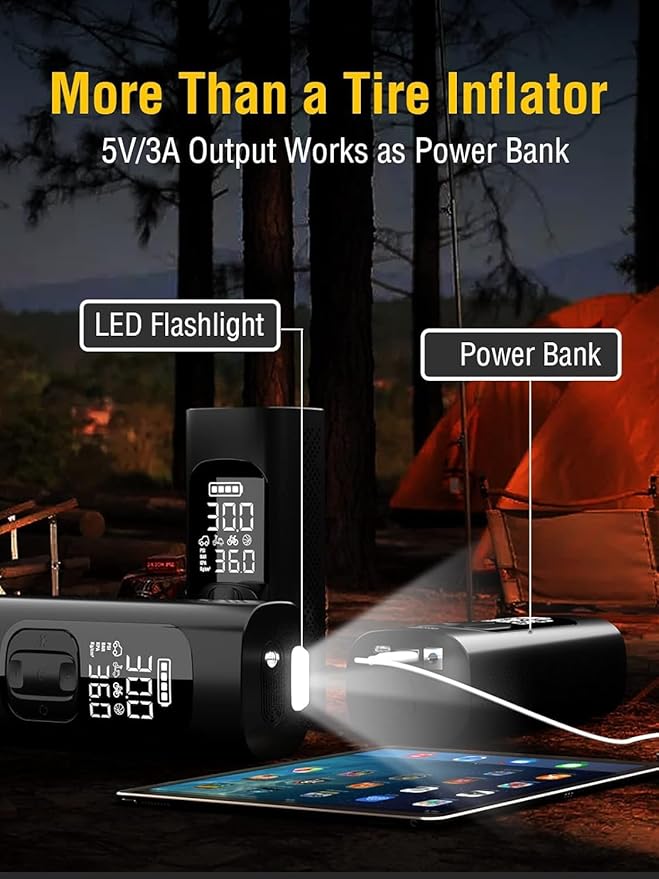 AZUNO Tire Inflator Portable Air Compressor, 3X Fast Inflation Portable Air Pump, Auto Shut-Off Tire Pump for All Cars Motorcycles & Bikes, with Presta and Schrader Valves, Accurate Pressure, 150PSI