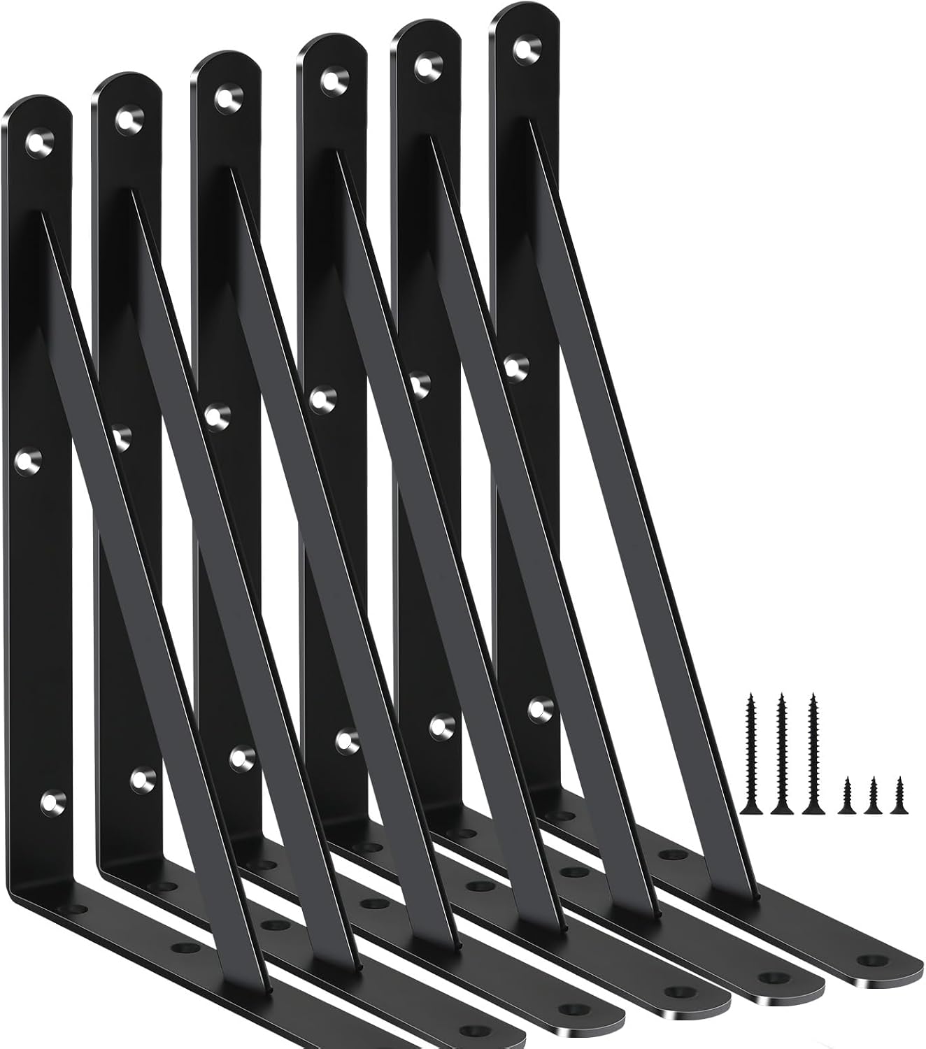 6 Pack L8 x H 6" Black Heavy Duty Shelf Brackets with Screws Metal Shelf Brackets Shelf Support Angle Brackets for Shelves L Brackets Heavy Duty Floating Shelf