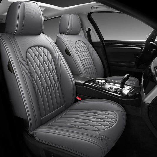 WELLDO Car Seat Covers Front Seats, Leather Seat Covers for Cars, Front Car Seat Protector Waterproof, Non-Slip Car Interior Covers Universal Automotive Seat Covers for Most Vehicle, Gray