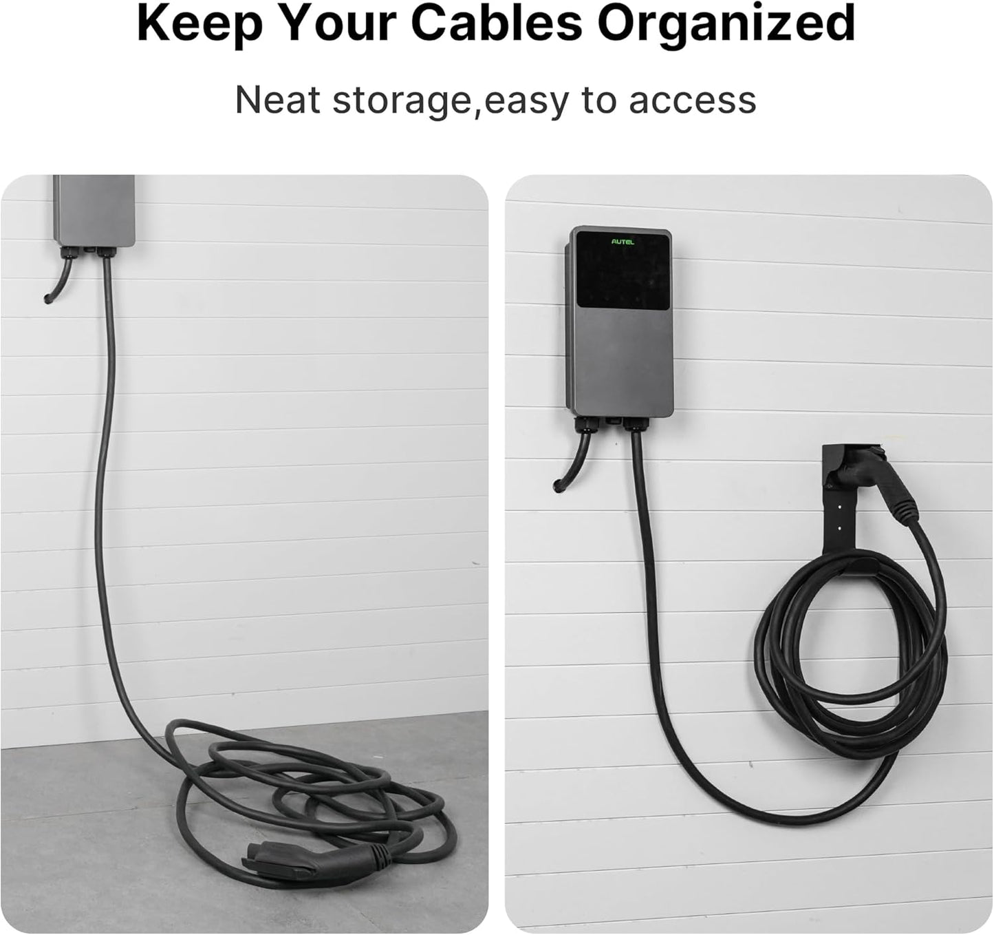 Autel EV Charger Holder, Wall-Mount Connector Nozzle Holster Dock with J-Hook for SAE J1772, Electric Car Charger Cable Organizer, Space Saving