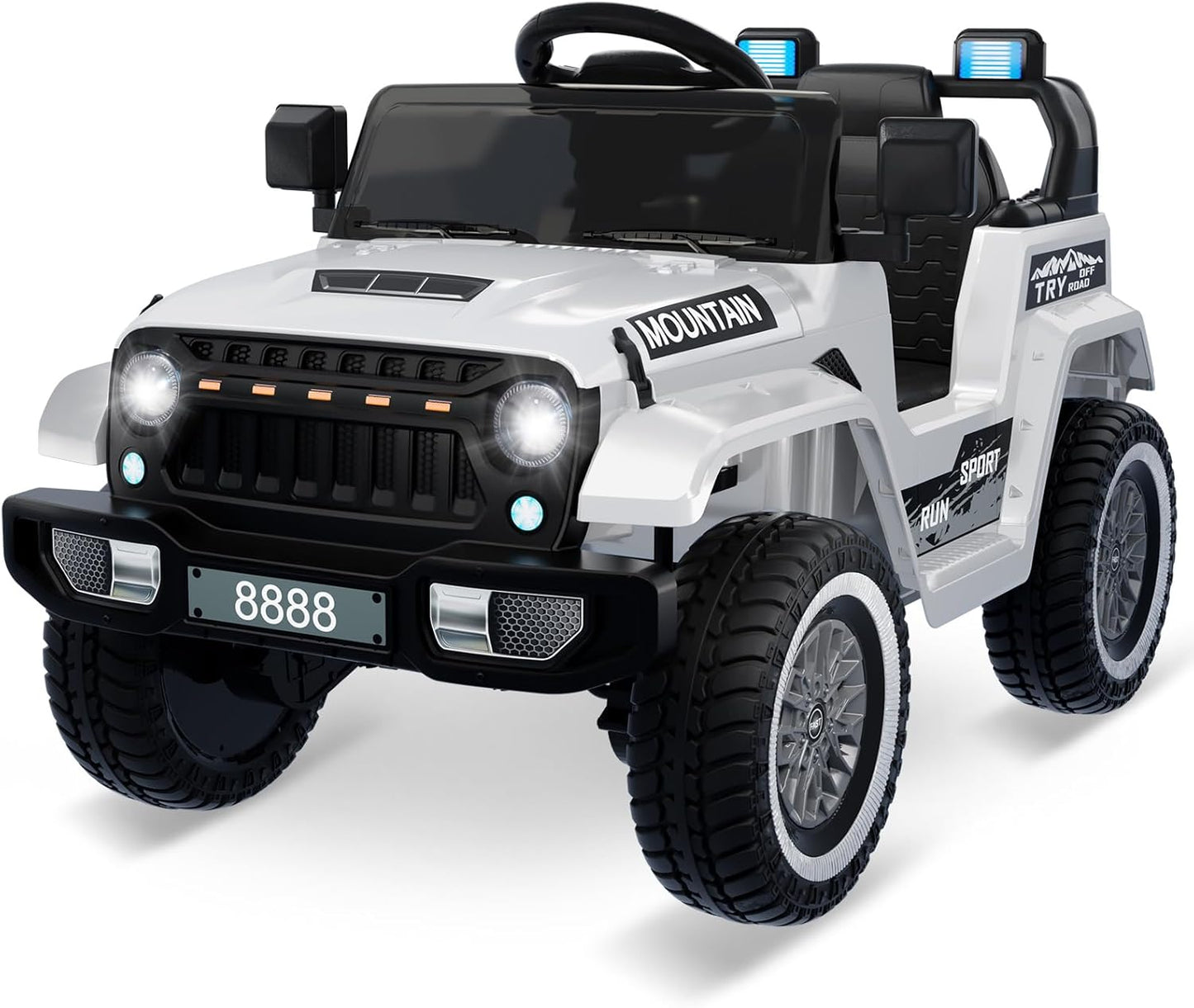 12V Kids Ride on Truck Car, w/Parent Remote Control, Twin 35w Motors, 3 Speeds, LED Lights, Music & Horn, Spring Suspension, Kids Electric Vehicles Toy for 3-5 Years Old Boys Girls Gift, White
