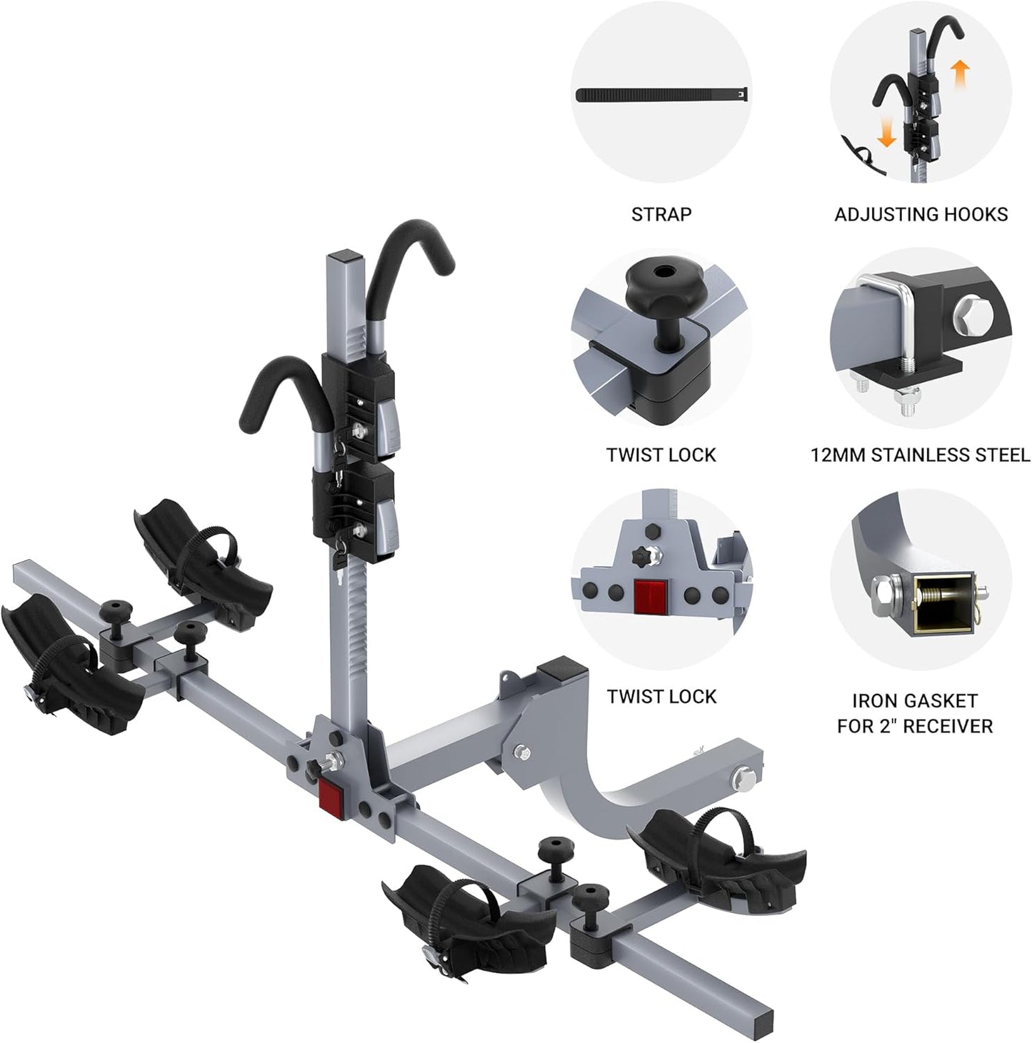 WILDROAD Hitch Bike Rack, Foldable 2-Bike Rack for Standard, Fat Tire and E-Bike, Wobble Free Smart Tilting Bike Rack, 2-Bike 180 lbs Capacity, Fits 2-inch Receiver