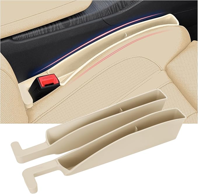 Car Seat Gap Filler, Seat Gap Organizer with Phone Holder, Car Seat Accessories, Car Organizer Fit SUV Truck-2PCS Beige