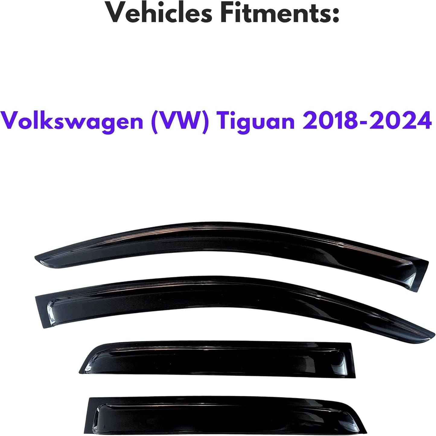 KPY Window Visor Compatible with Volkswagen (VW) Tiguan 2018-2024, 4PC Rain Guard Side Window Vent Deflectors Tape-On Style, 2018 2019 2020 2021 2022 2023 2024