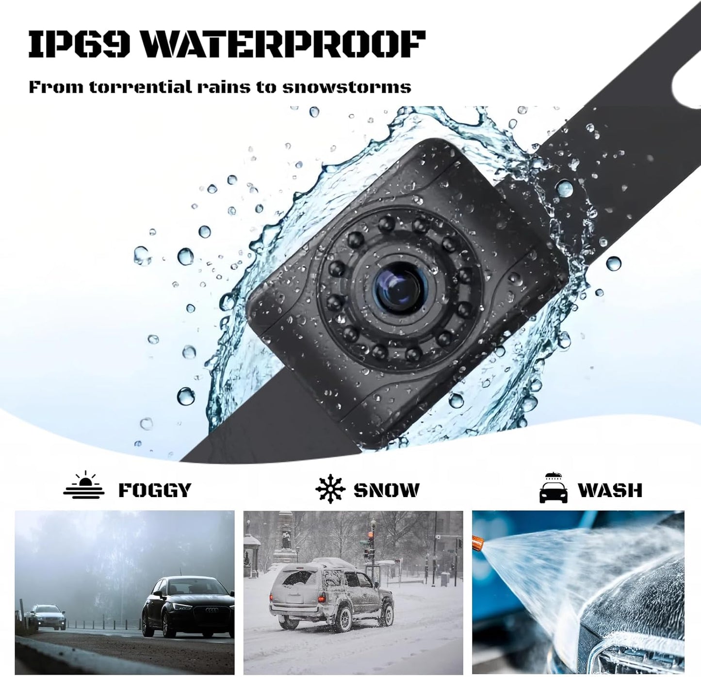 X1P HD Backup Camera License Plate Rear View Camera for Car, IP69 Waterproof Cámaras de Reversa para Autos with Clear Night Vision, Wide View Angle Universal Camera for Truck SUV RV Pickup