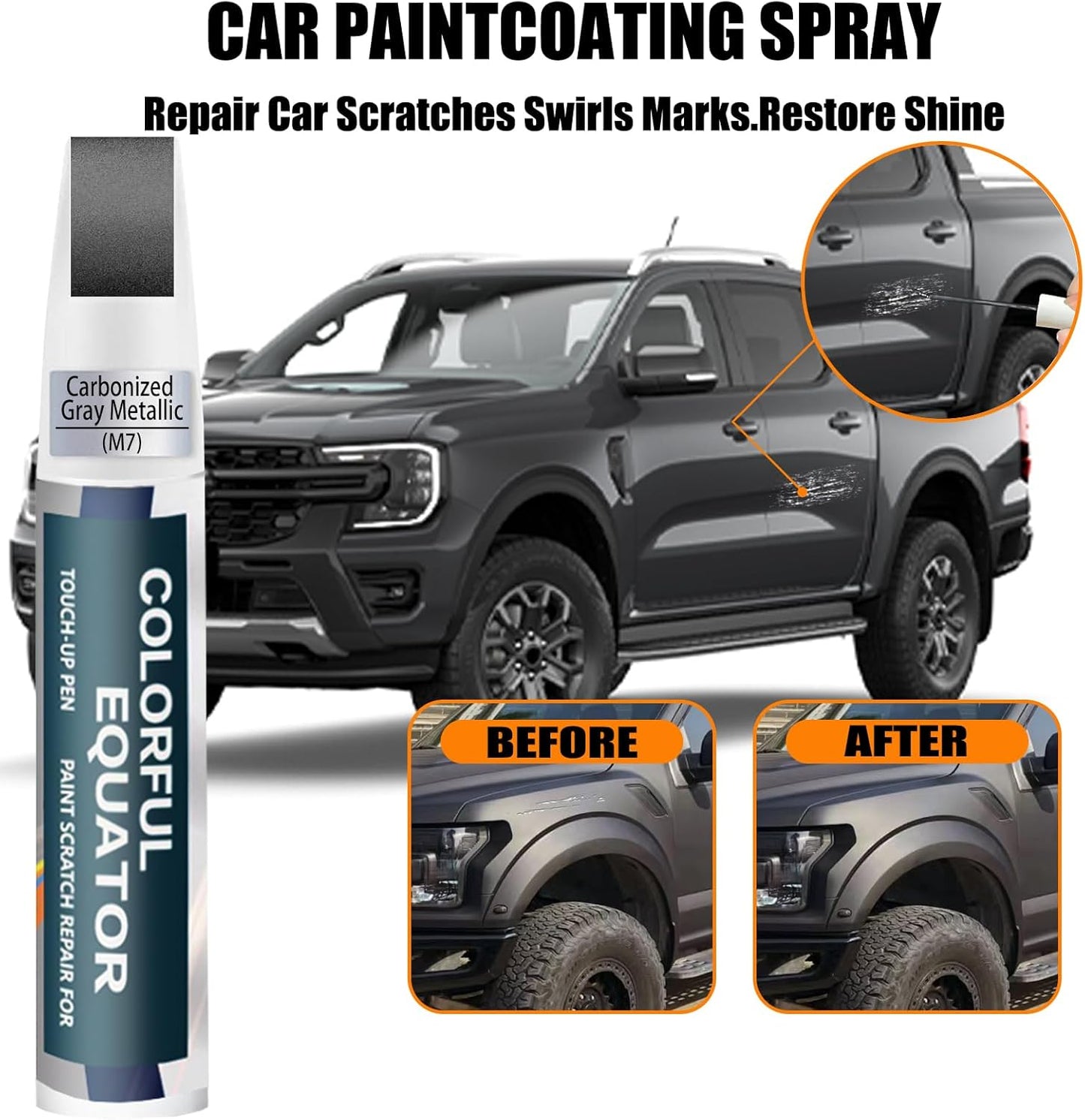 M7 Carbonized Gray Metallic Touch Up Paint for Ford, Car Paint Pen Scratch Repair Two-In-One Touch Up Paint, Premium Car Scratch Remover for Deep Scratches