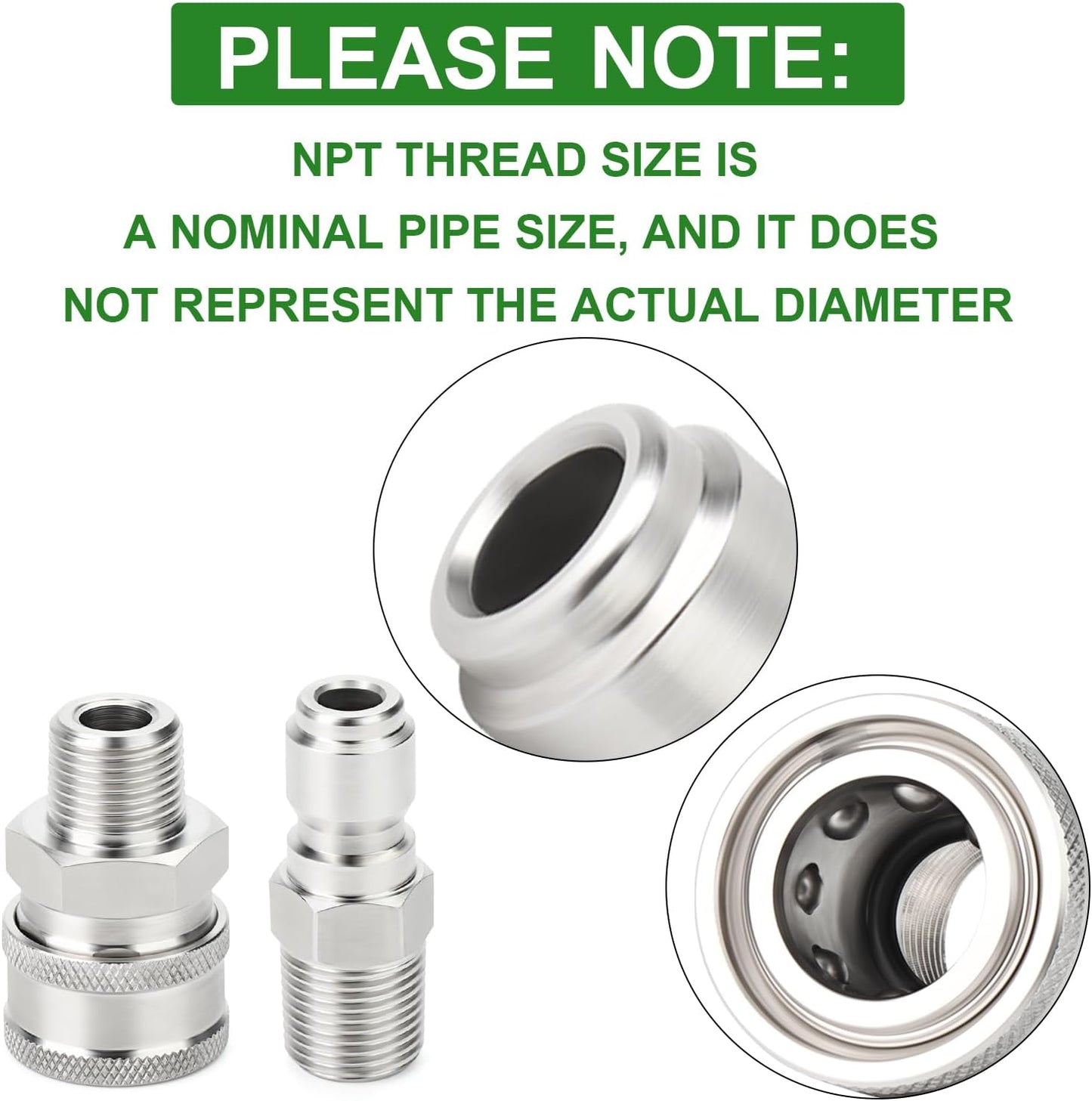 TAISHER 4PCS 304 Stainless Steel Pressure Washer Adapter Kit, Quick Connect Fittings，3/8" Male