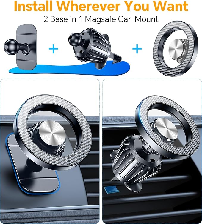 Kaistyle for Magsafe Car Mount【20 Strong Magnets】Magnetic Phone Holder for Car Vent Phone Mount Dash Mounted Holders Air Vent Phone Holder for Car Accessories for Women Men for iPhone 17 Pro Max 16 15